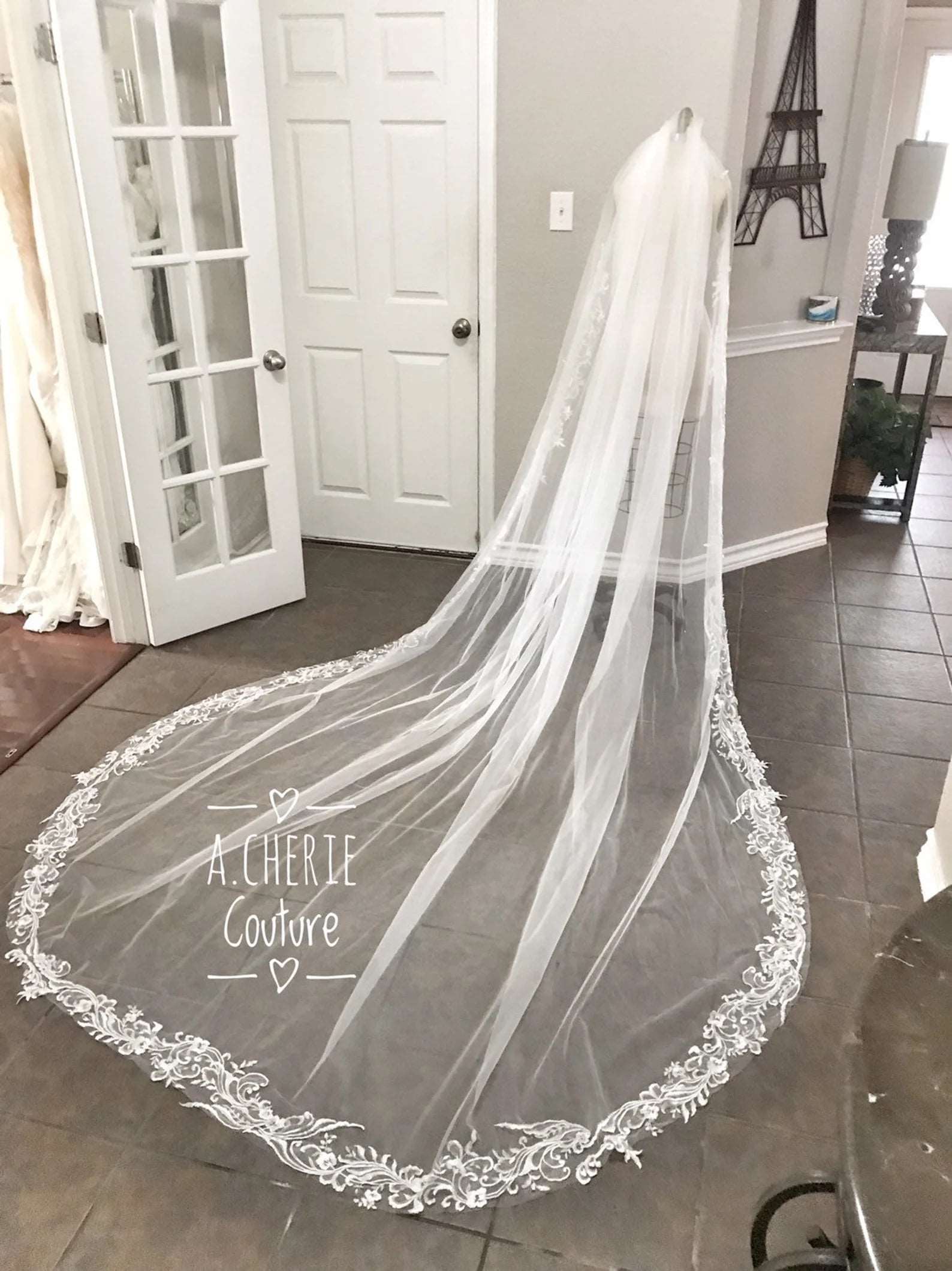 Leafy Scroll Sequin Lace Cathedral Veil