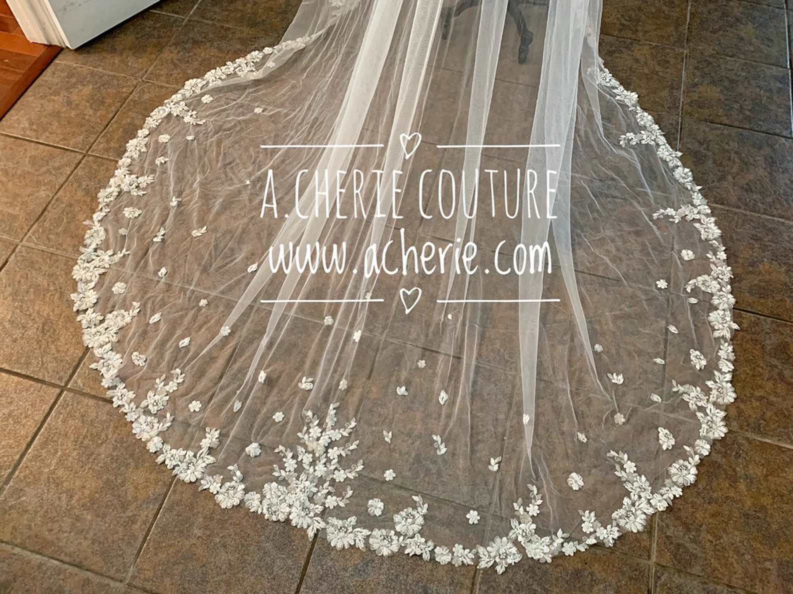 SALE - Sequin Dense Floral Lace Cathedral Veil