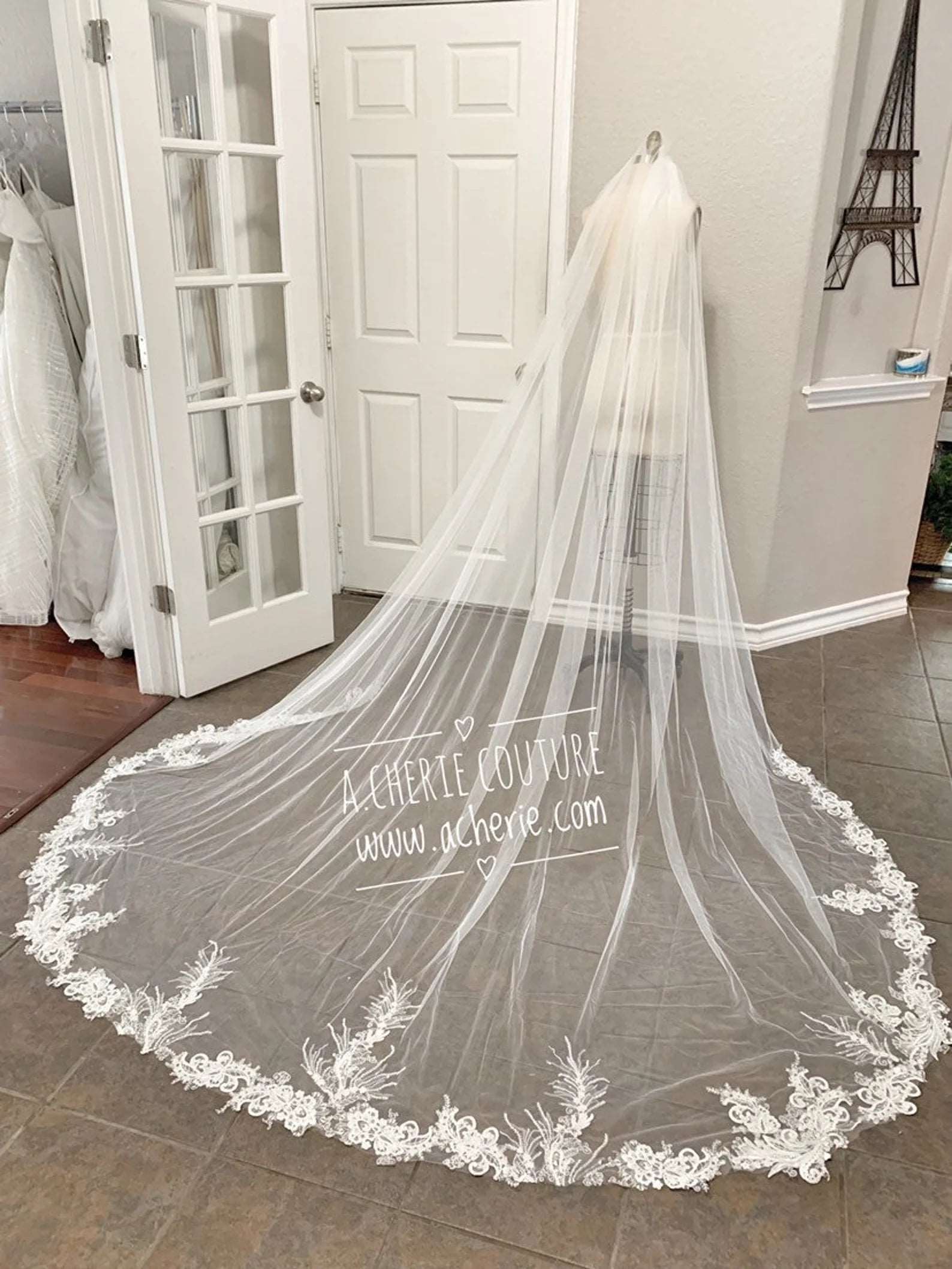 SALE - Unique Sequin Tinsel Lace Cathedral Veil