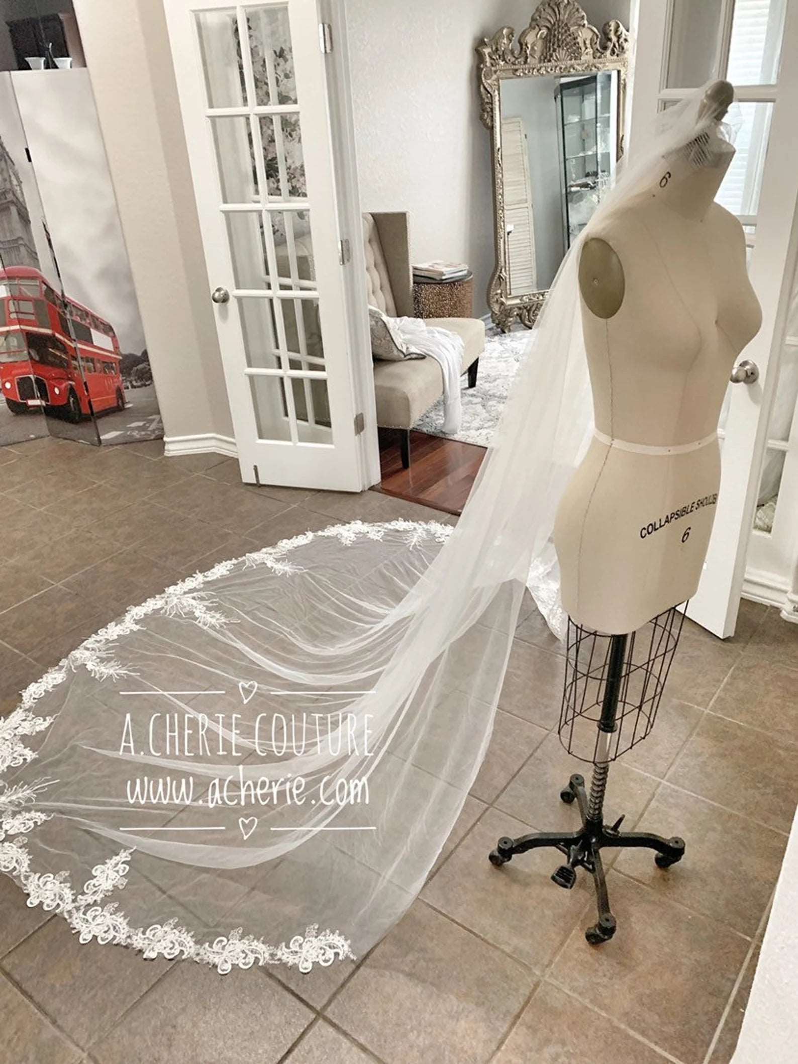 A.Cherie Couture Shop Made to Order Unique Sequin Tinsel Lace Cathedral Veil | Shop A.Cherie Light Ivory / 120 Inches Long (+$20.00 USD)