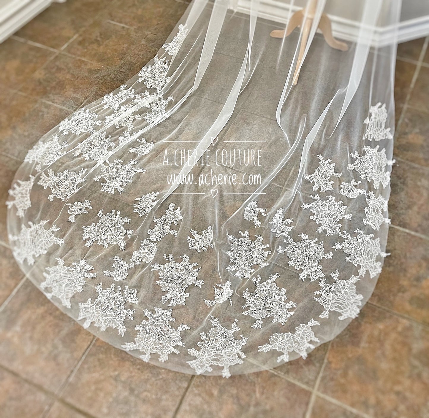 Style CHV06 Chantilly Lace Chapel Veil - A.Cherie Couture Shop