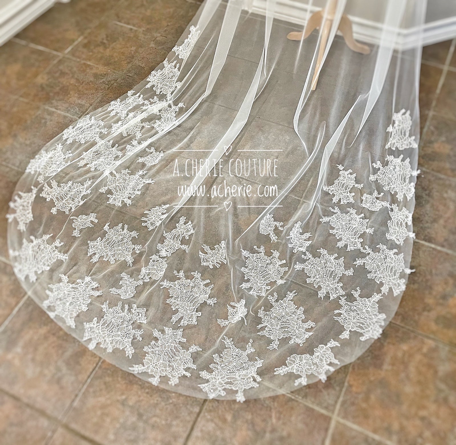 Style CHV06 Chantilly Lace Chapel Veil - A.Cherie Couture Shop