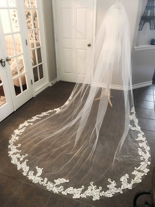 Beaded Scroll Lace Cathedral Veil - A.Cherie Couture Shop