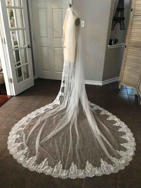 Chantilly Lace Edge Cathedral Veil - A.Cherie Couture Shop