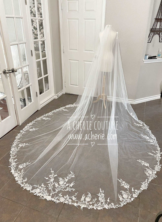 Floral Branch Lace Cathedral Veil - A.Cherie Couture Shop