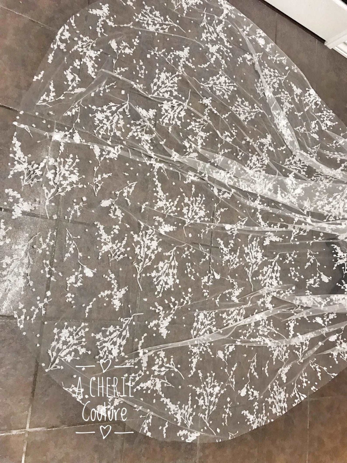 Floral Glitter Tulle Cathedral Veil - A.Cherie Couture Shop