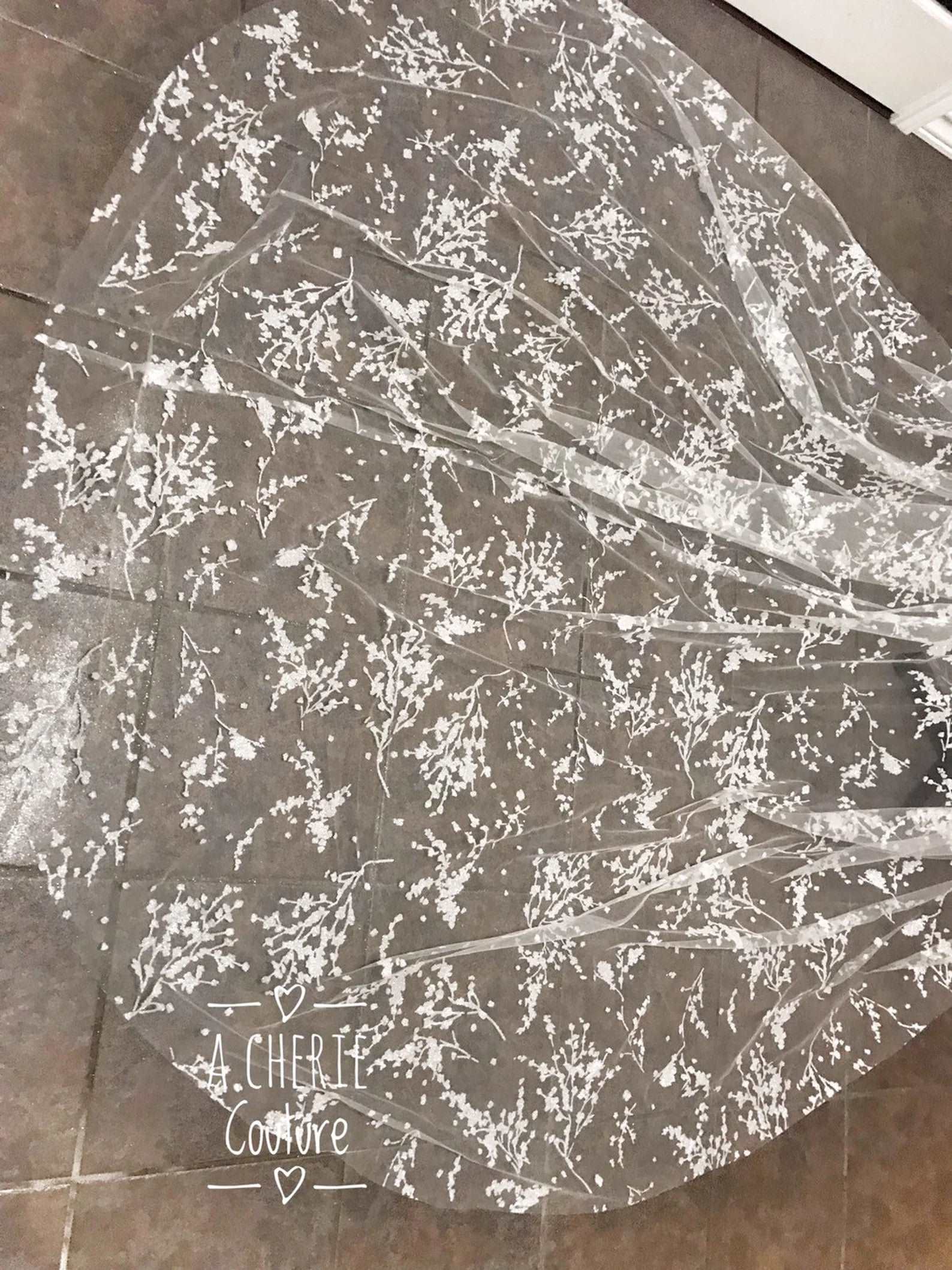 Floral Glitter Tulle Cathedral Veil - A.Cherie Couture Shop