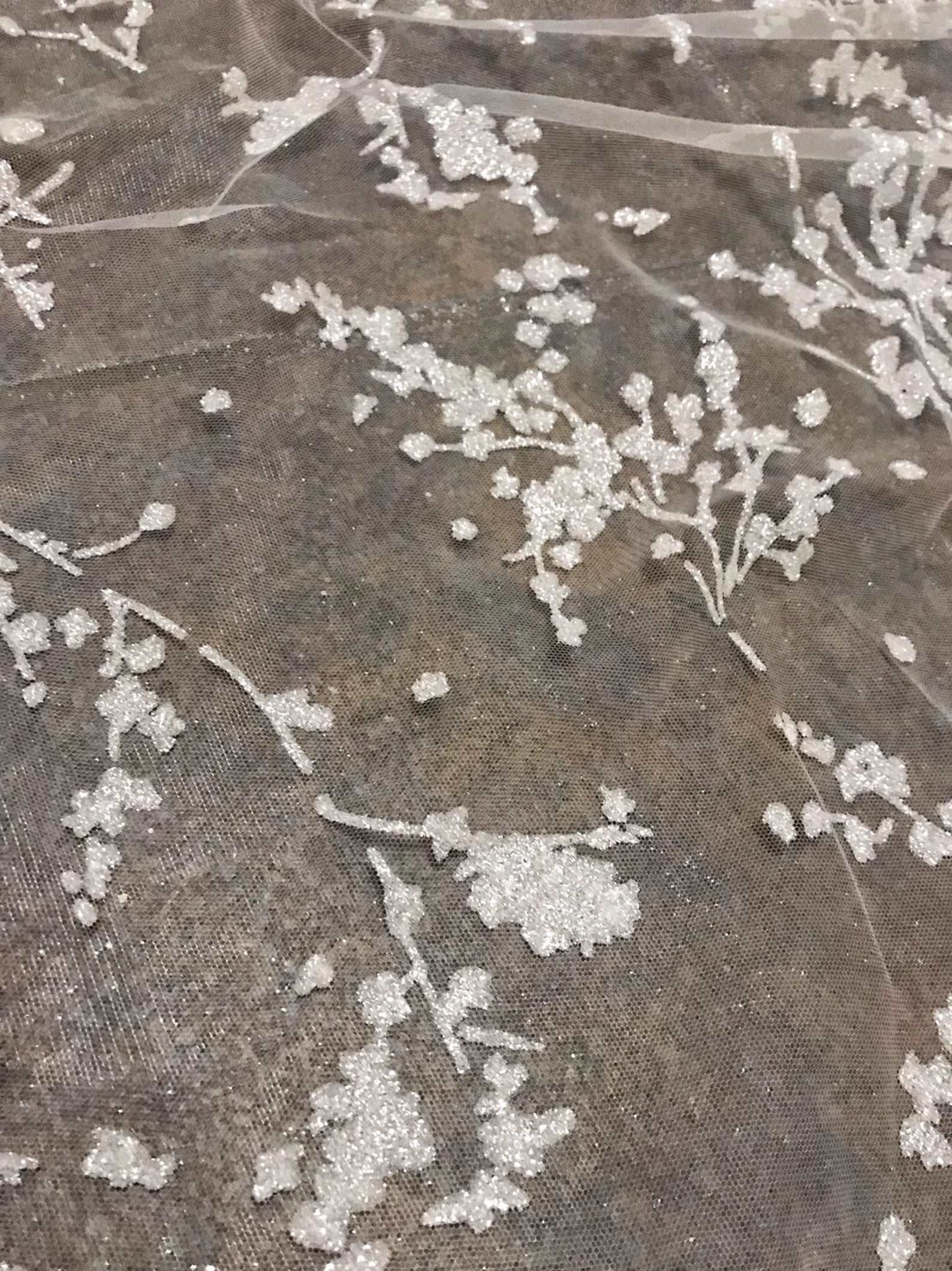 Floral Glitter Tulle Cathedral Veil - A.Cherie Couture Shop