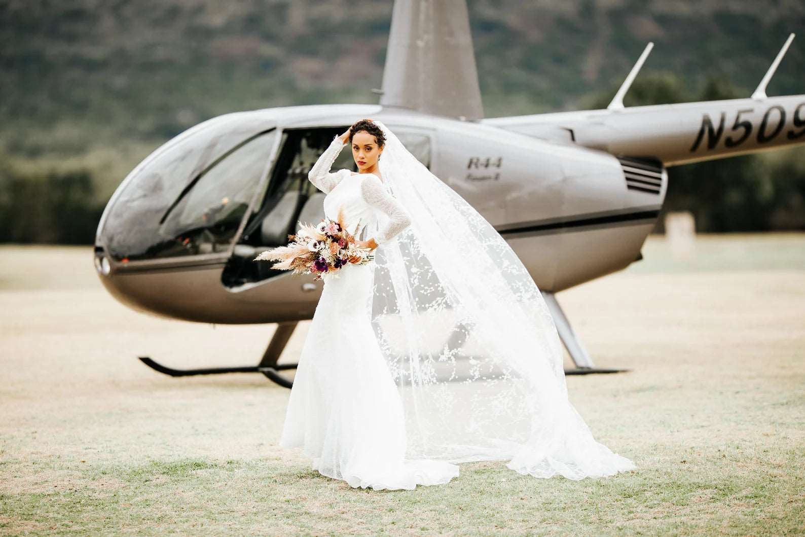 Floral Glitter Tulle Cathedral Veil - A.Cherie Couture Shop