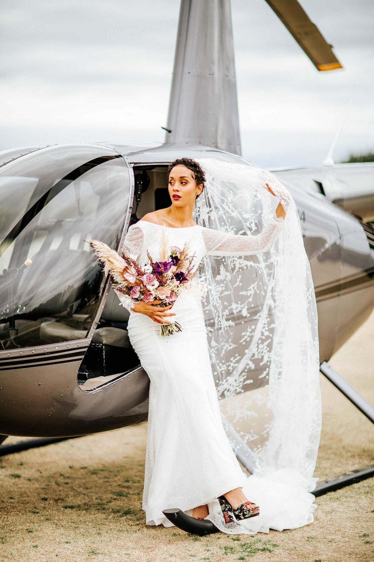 Floral Glitter Tulle Cathedral Veil - A.Cherie Couture Shop