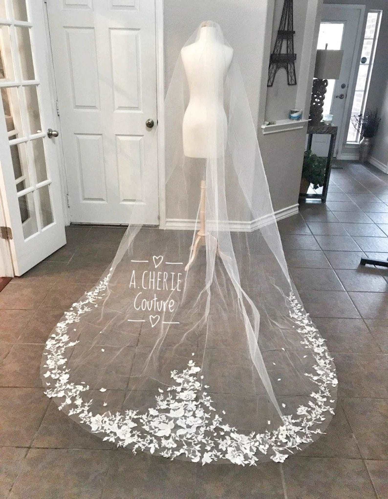 Floral Lace Cathedral Veil - A.Cherie Couture Shop