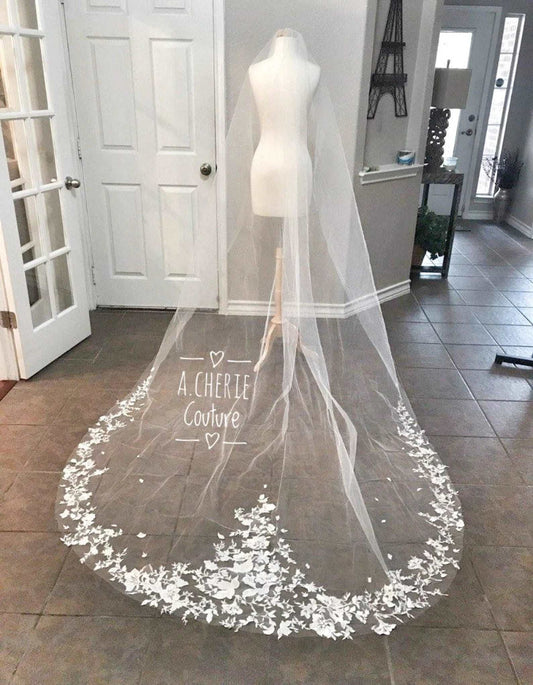 Floral Lace Cathedral Veil - A.Cherie Couture Shop