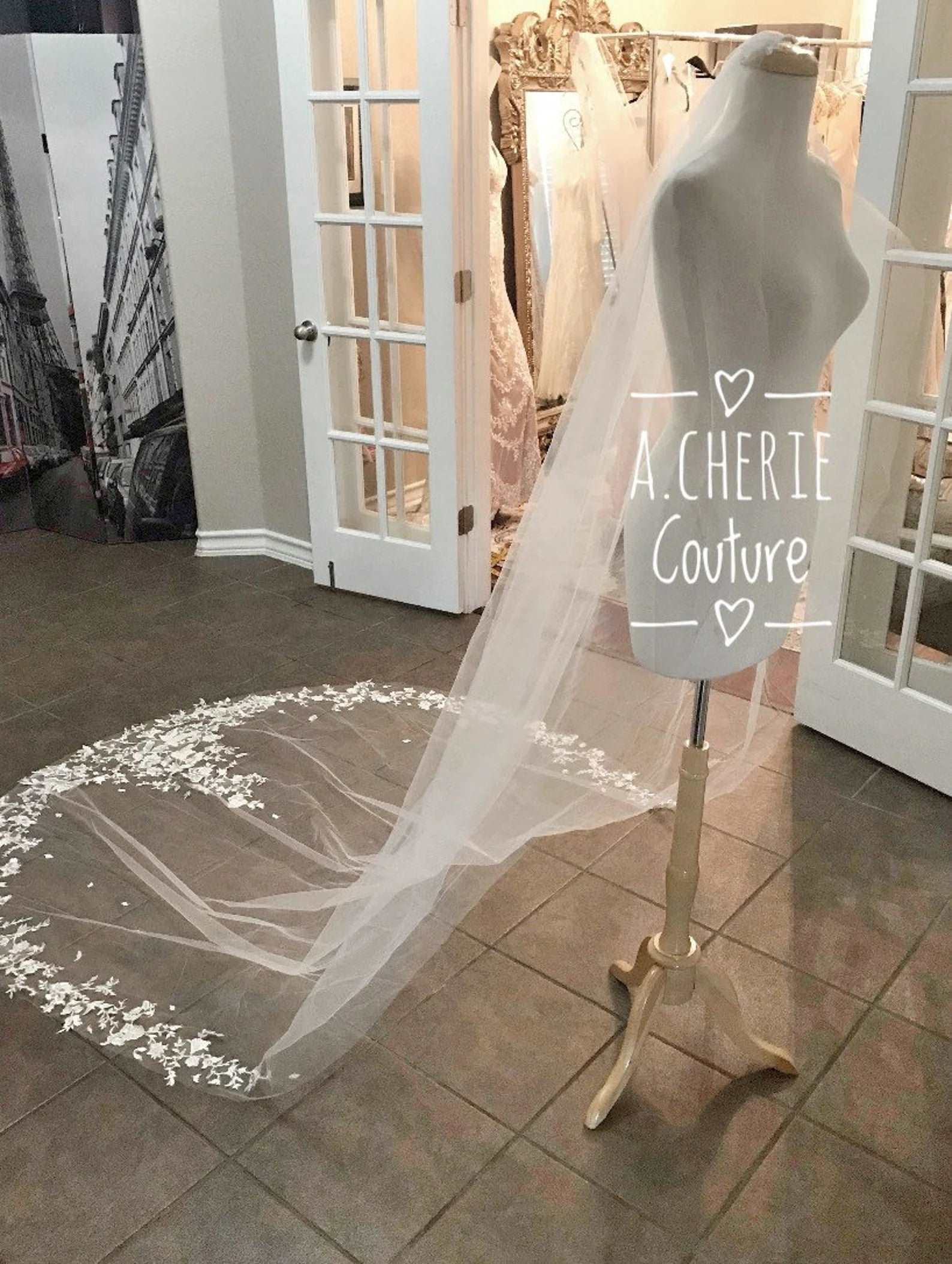 Floral Lace Cathedral Veil - A.Cherie Couture Shop