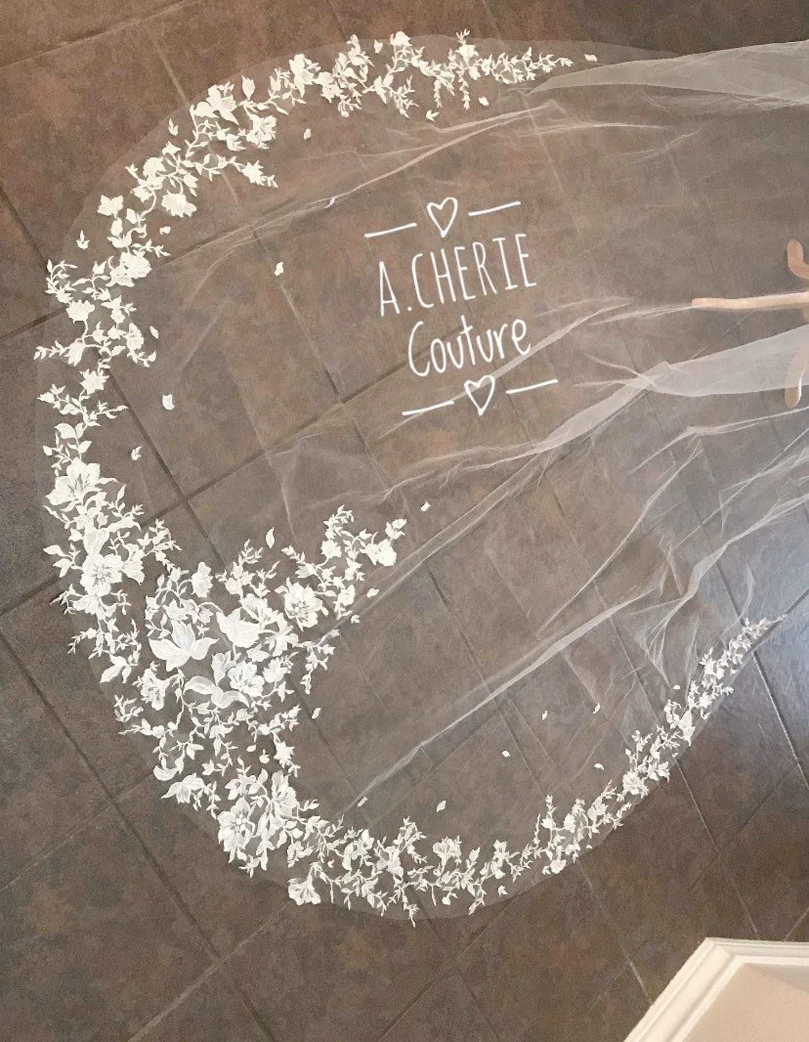Floral Lace Cathedral Veil - A.Cherie Couture Shop