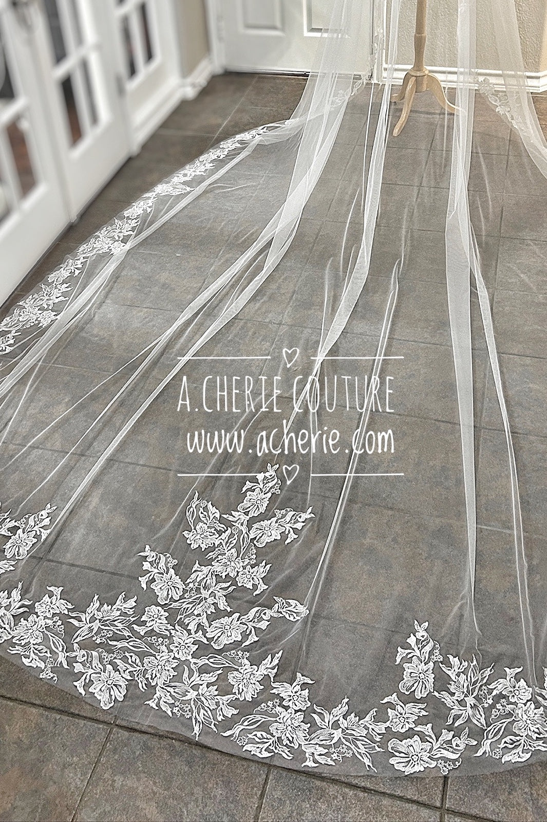 Style CV34 Embroidered Floral Lace Edge Cathedral Veil - A.Cherie Couture Shop