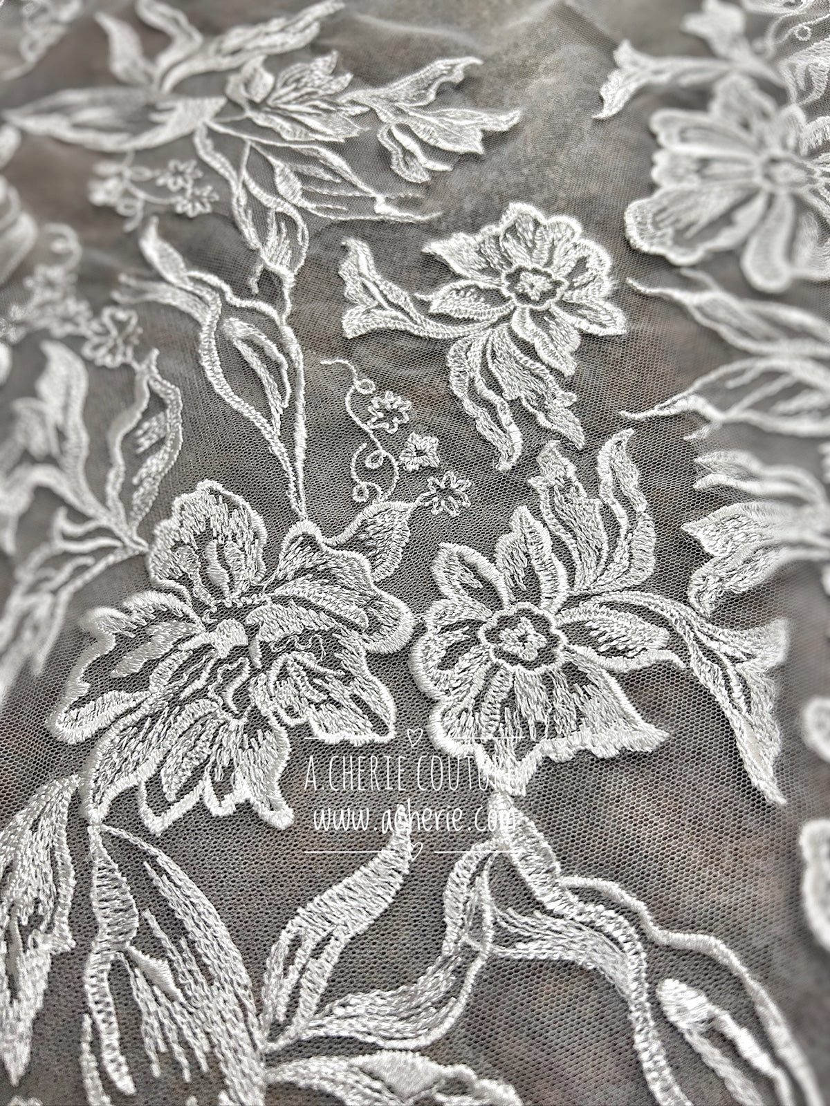 Style CV34 Embroidered Floral Lace Edge Cathedral Veil - A.Cherie Couture Shop