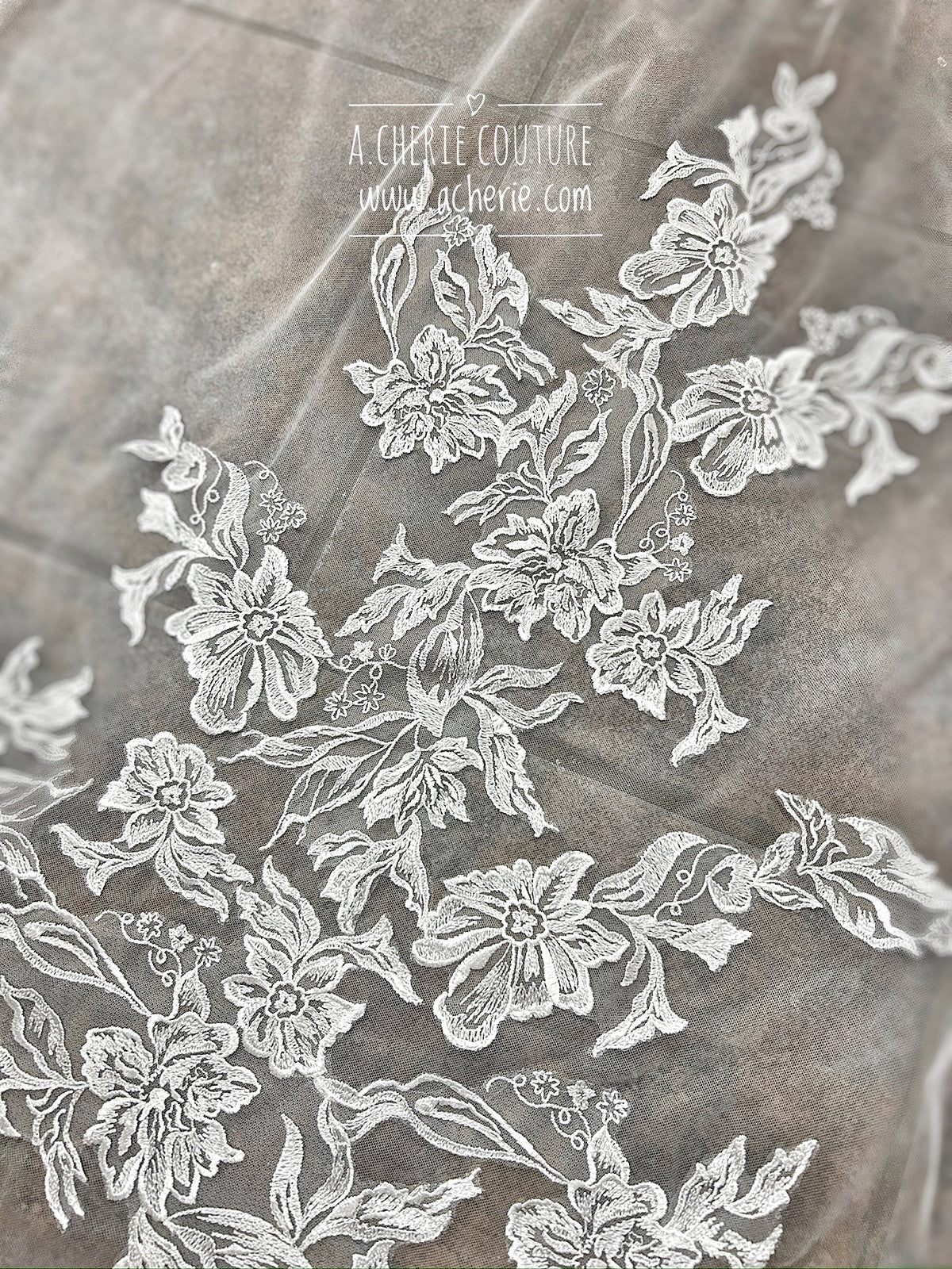 Style CV34 Embroidered Floral Lace Edge Cathedral Veil - A.Cherie Couture Shop