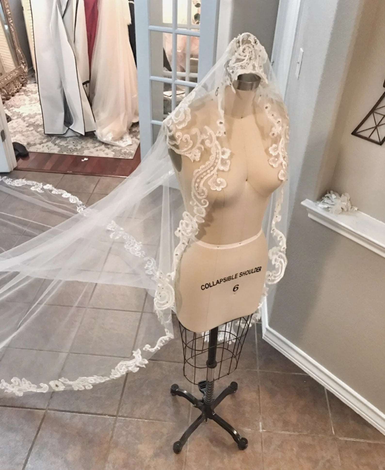 Beaded Scroll Lace Royal Veil - A.Cherie Couture Shop