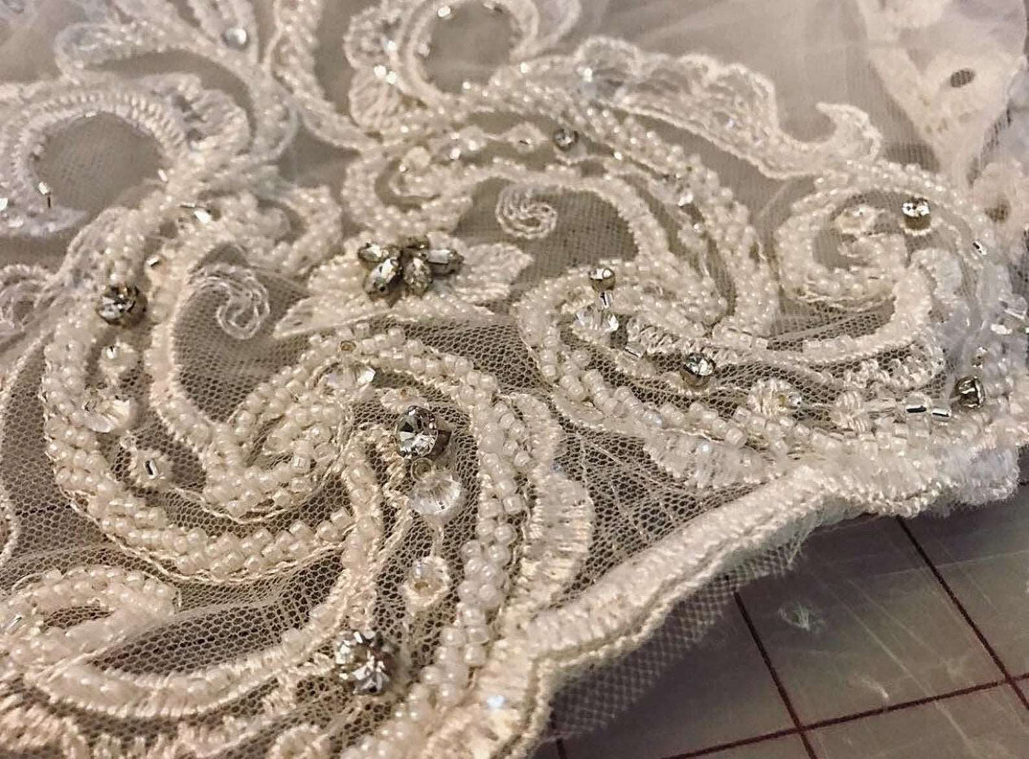 Beaded Scroll Lace Royal Veil - A.Cherie Couture Shop
