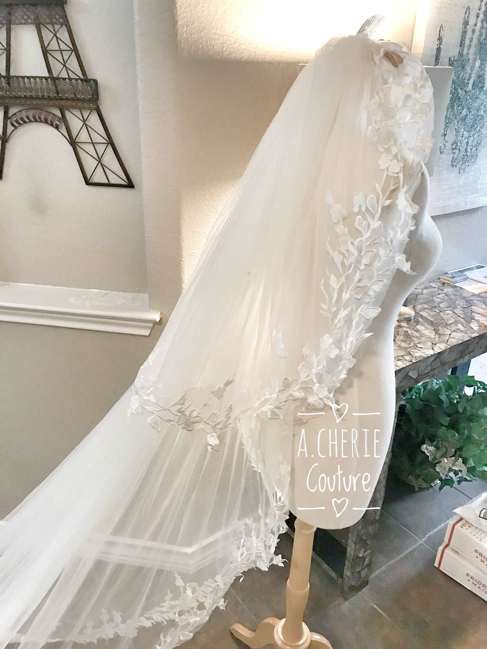 Floral Branch Lace Royal Veil - A.Cherie Couture Shop