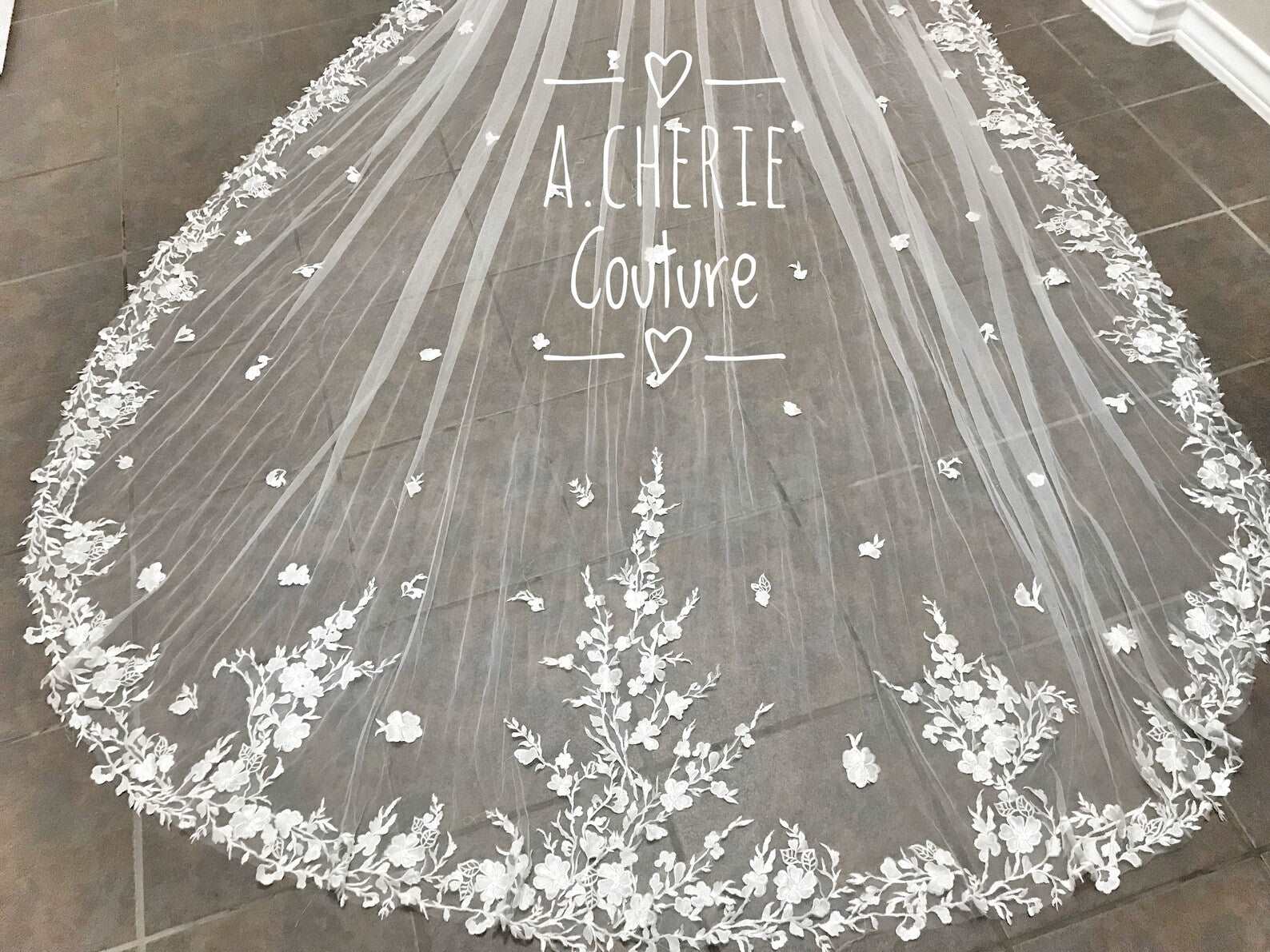 Floral Branch Lace Royal Veil - A.Cherie Couture Shop