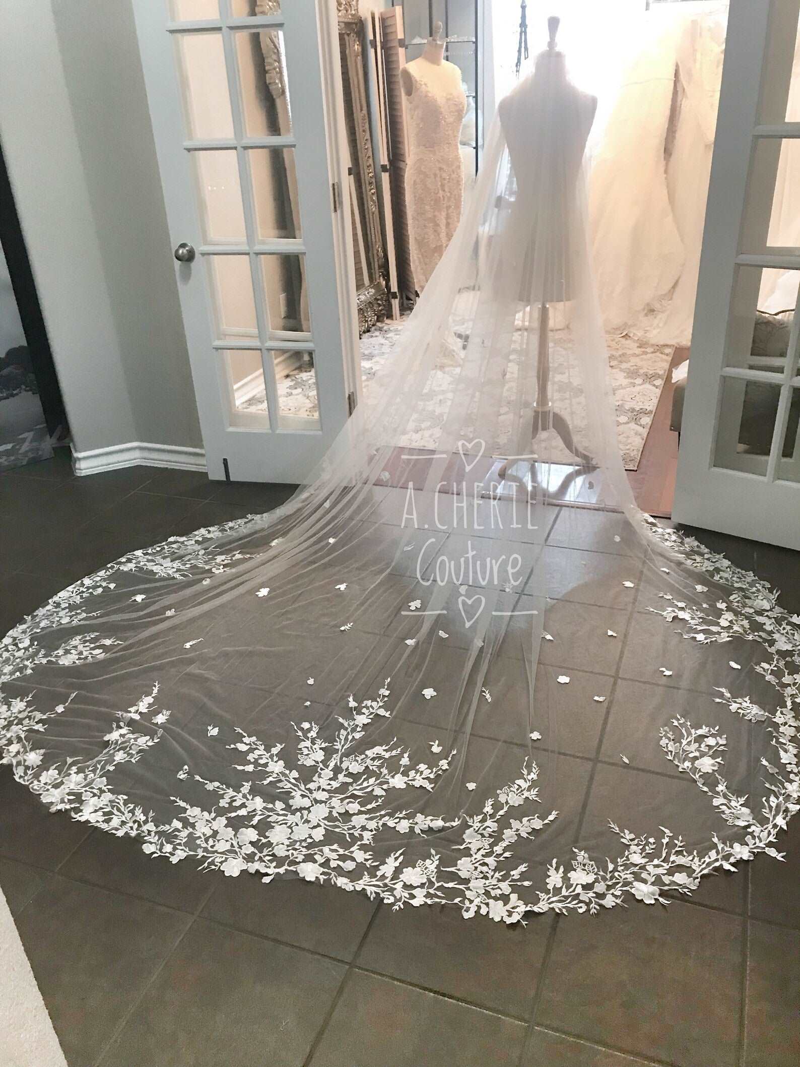 Floral Branch Lace Wide Royal Veil - A.Cherie Couture Shop