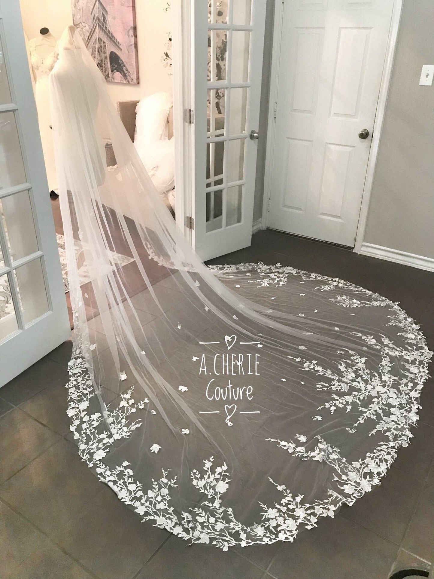 Floral Branch Lace Wide Royal Veil - A.Cherie Couture Shop