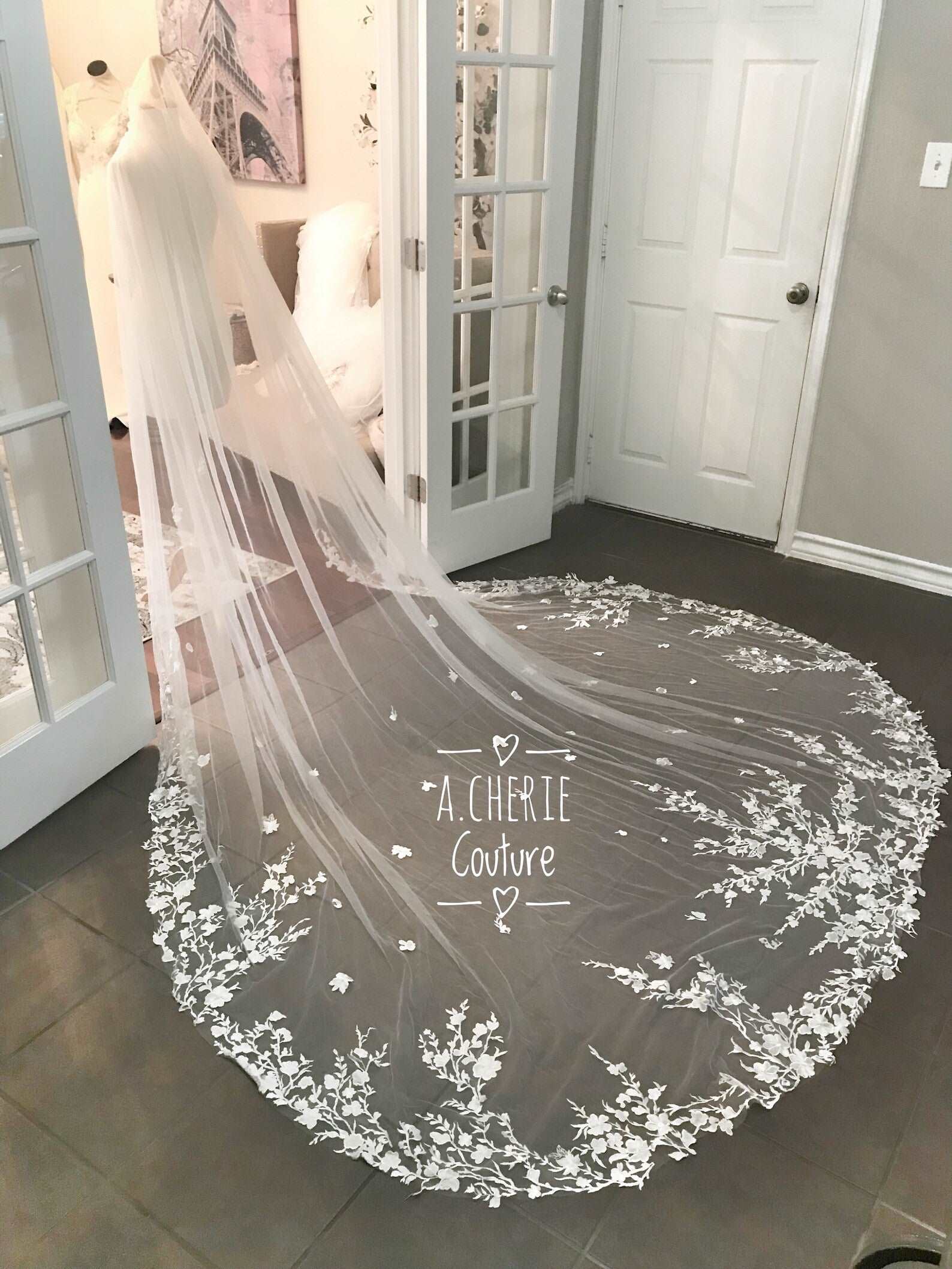 Floral Branch Lace Wide Royal Veil - A.Cherie Couture Shop