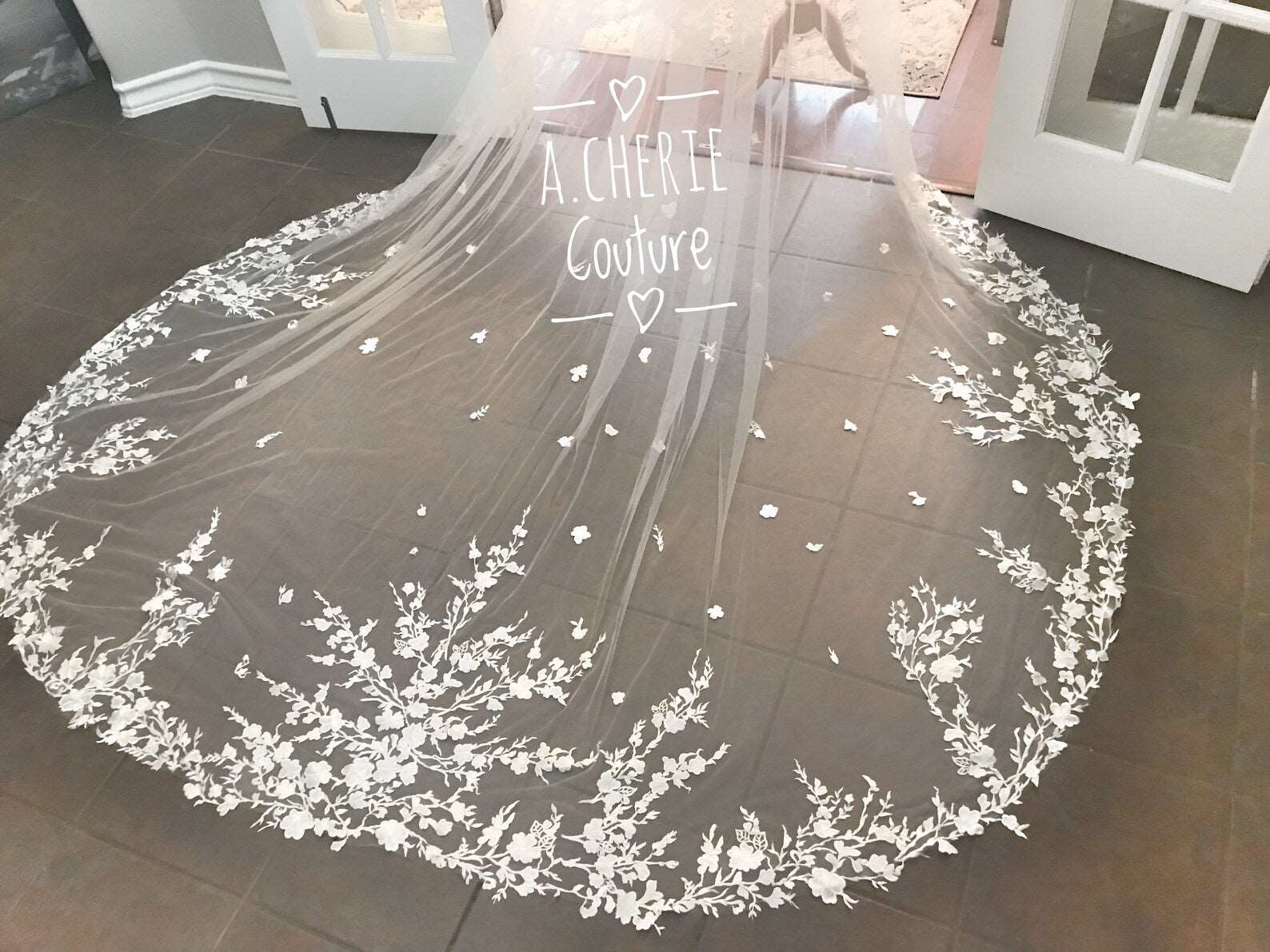 Floral Branch Lace Wide Royal Veil - A.Cherie Couture Shop