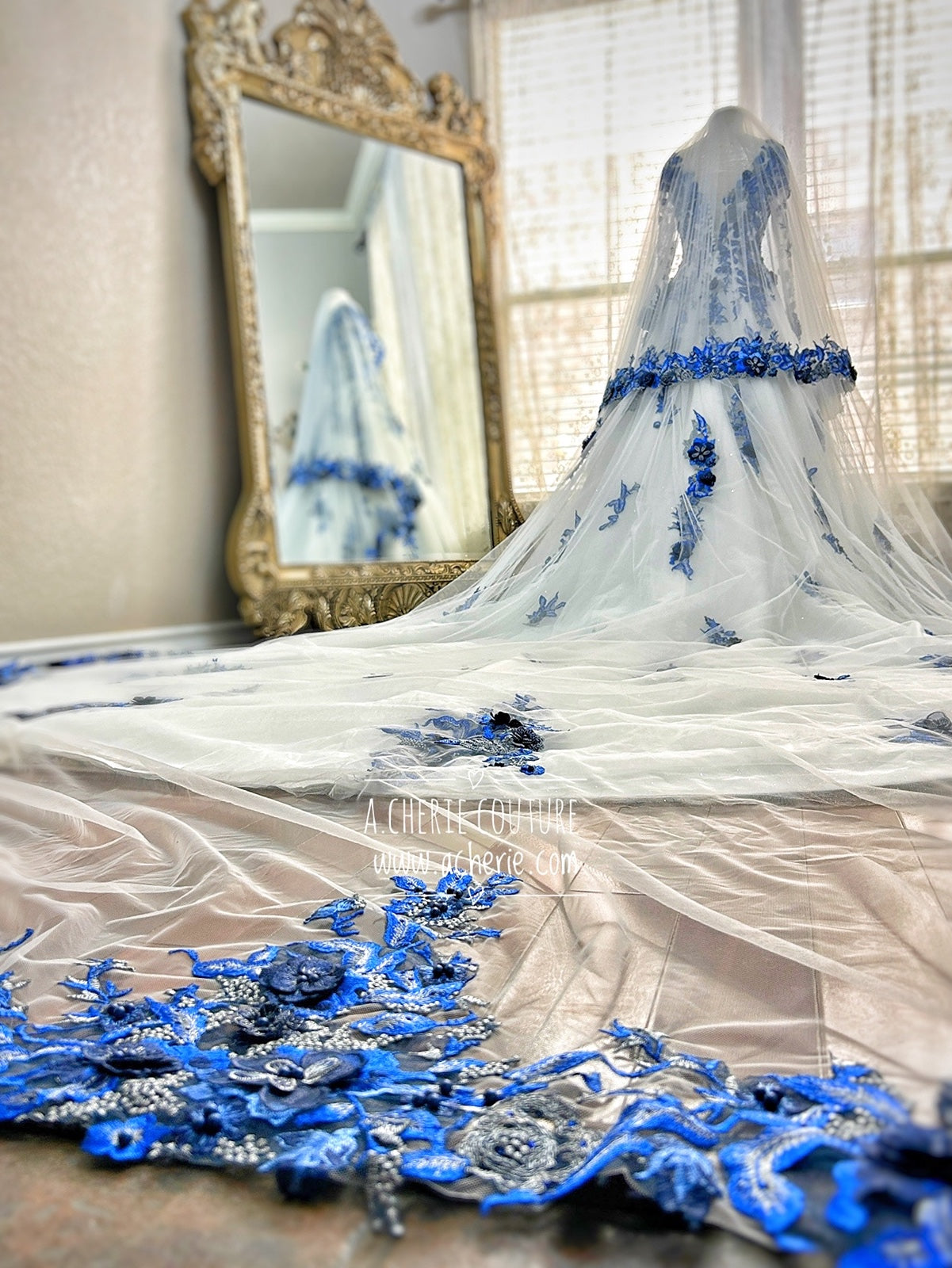 Style RV30 Colored Embroidered Floral Lace Royal Veil - A.Cherie Couture Shop