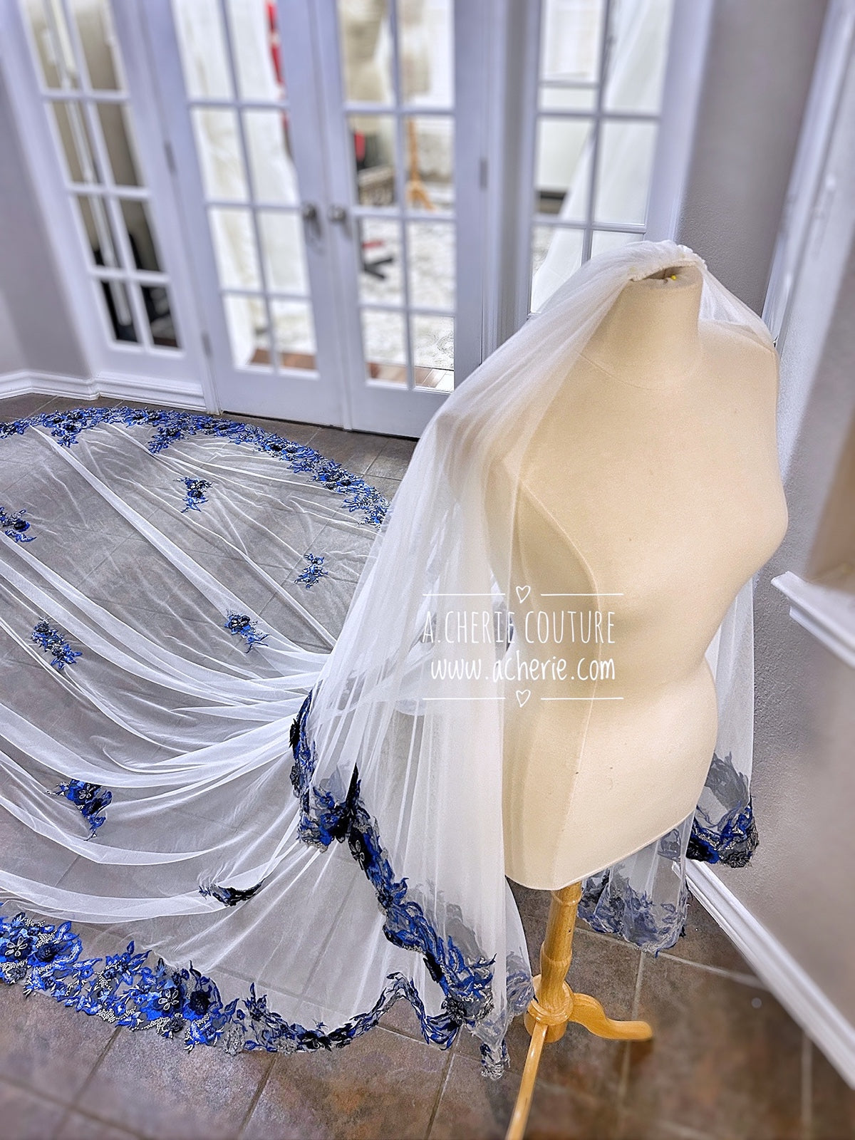 Style RV30 Colored Embroidered Floral Lace Royal Veil - A.Cherie Couture Shop