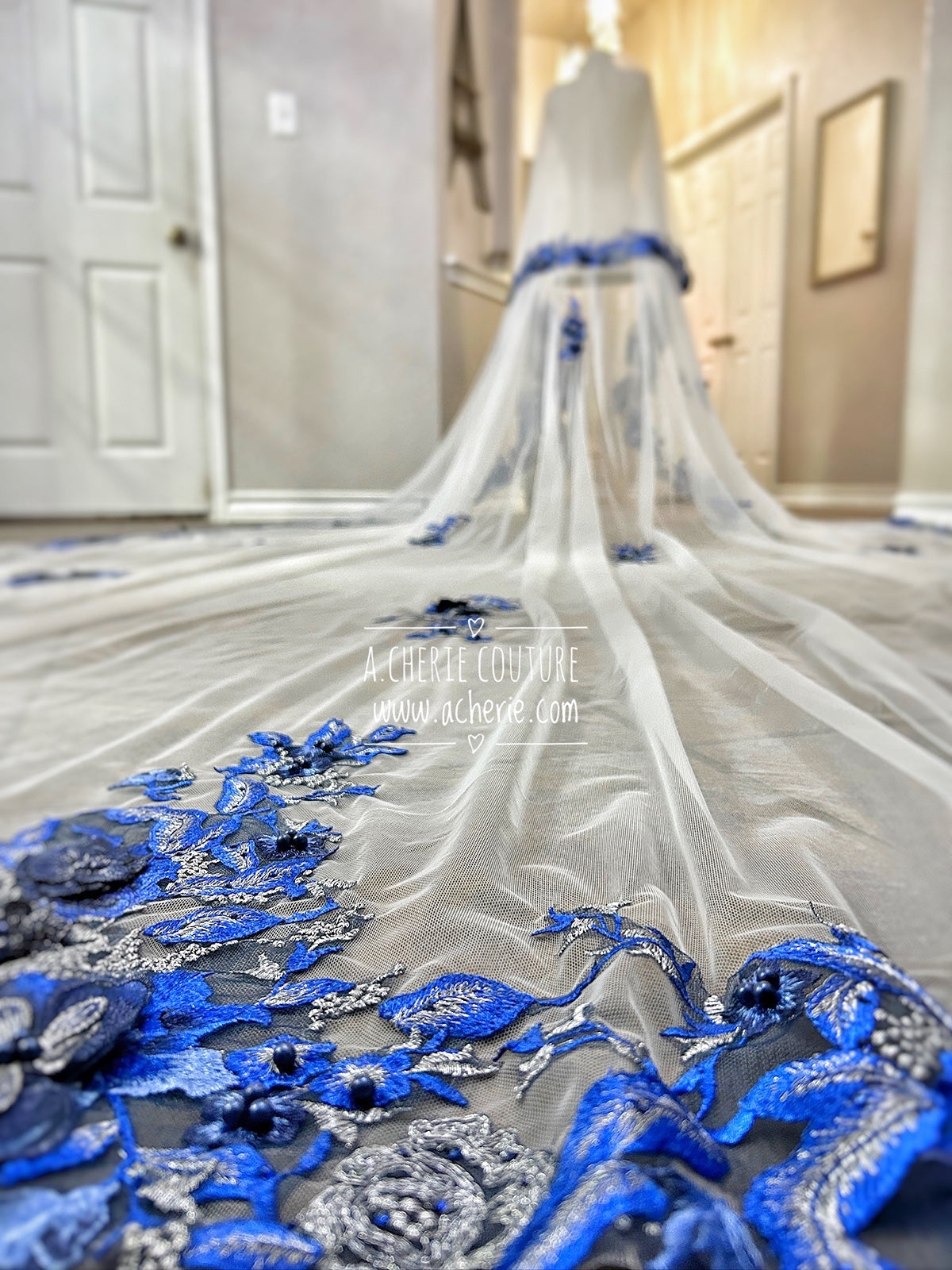 Style RV30 Colored Embroidered Floral Lace Royal Veil - A.Cherie Couture Shop