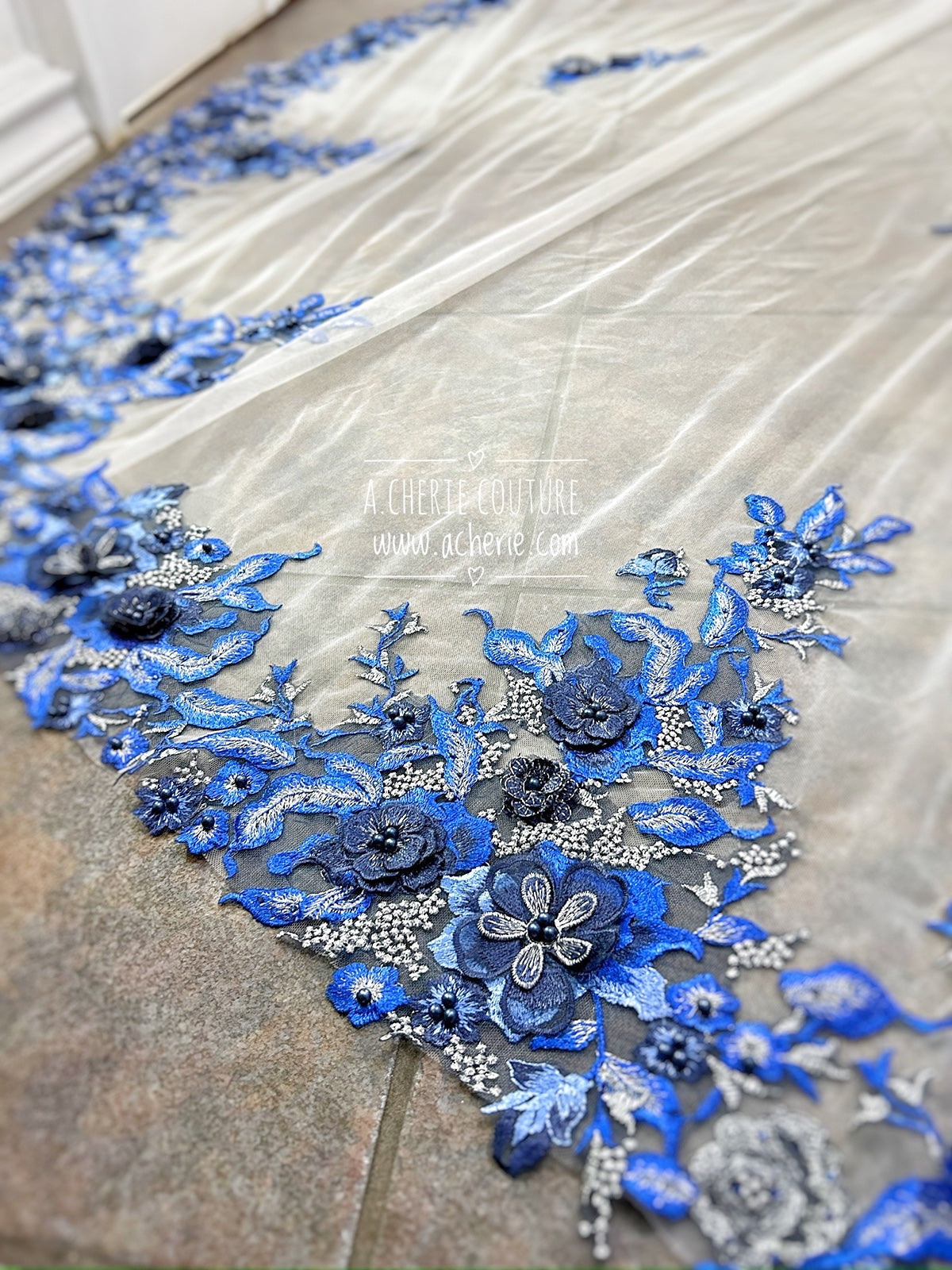 Style RV30 Colored Embroidered Floral Lace Royal Veil - A.Cherie Couture Shop