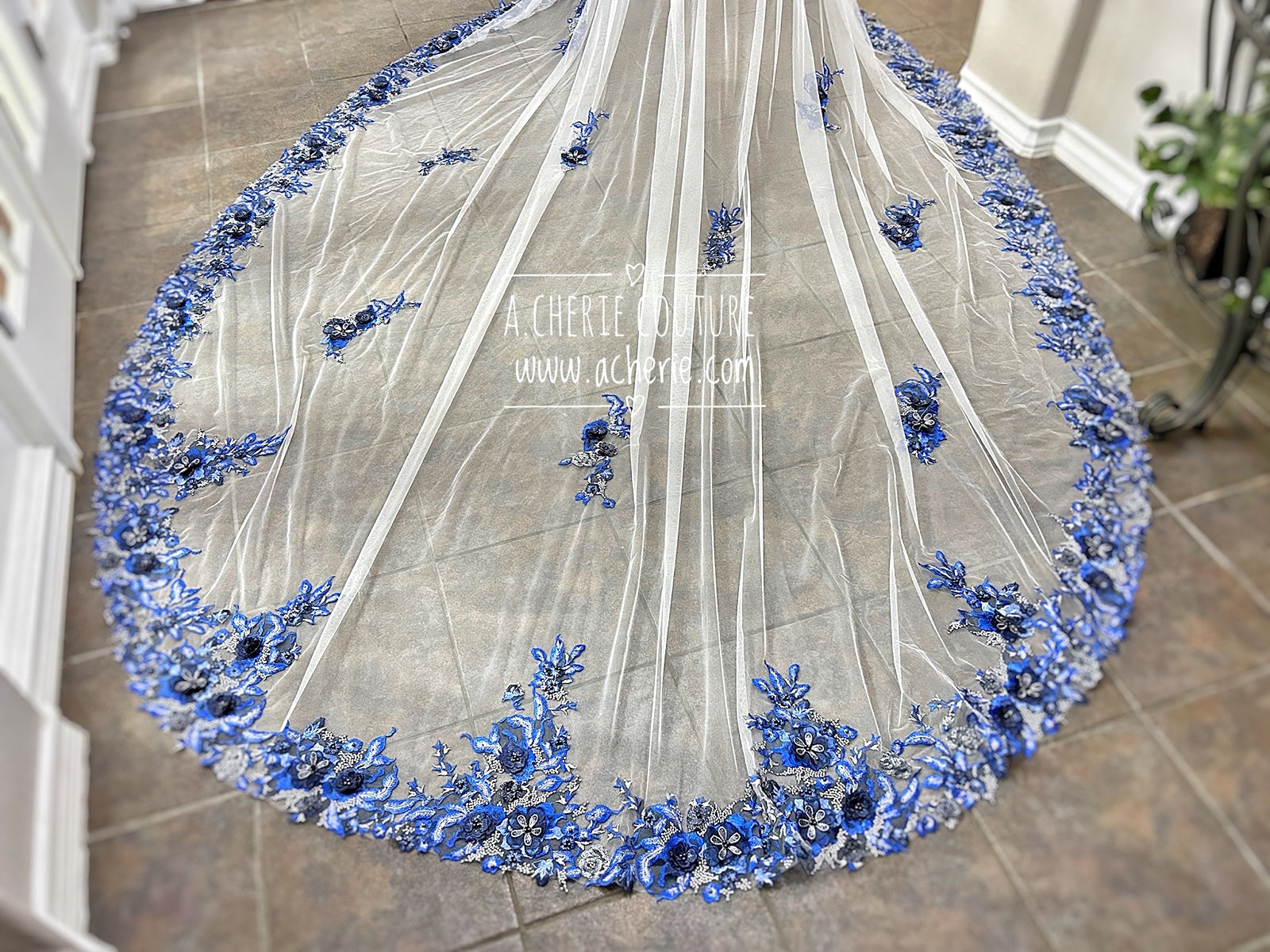 Style RV30 Colored Embroidered Floral Lace Royal Veil - A.Cherie Couture Shop