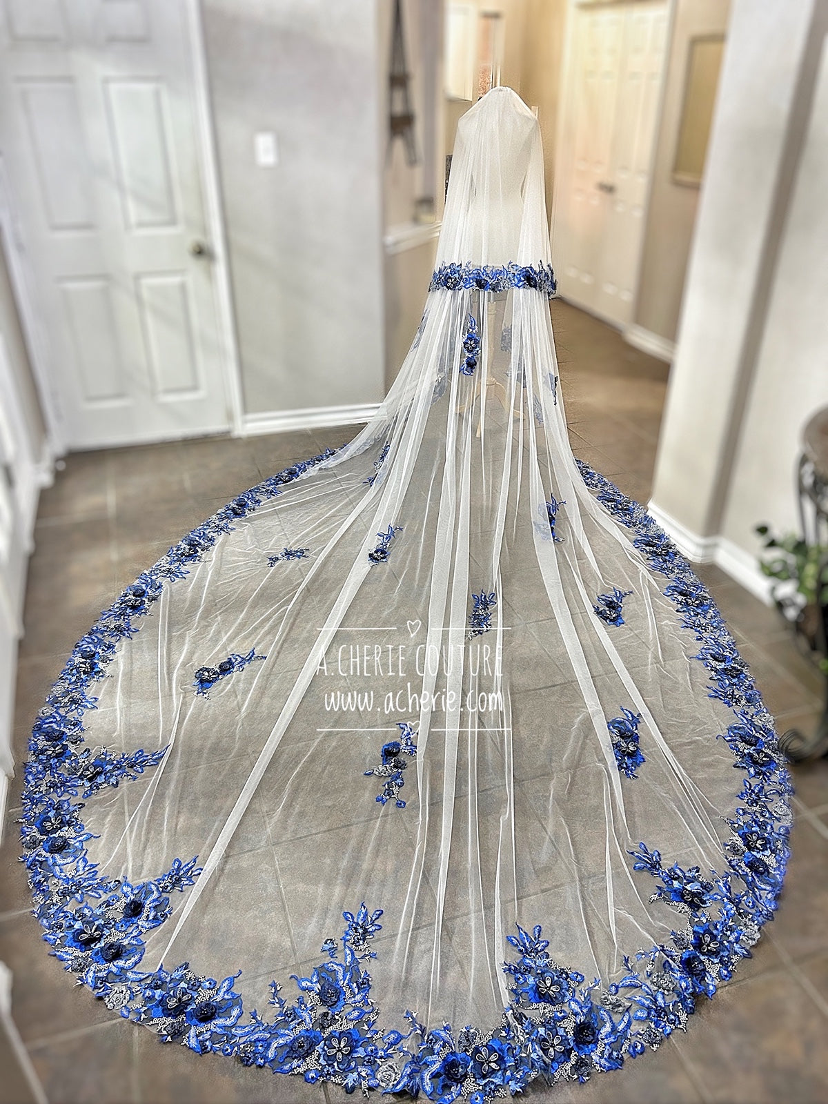 Style RV30 Colored Embroidered Floral Lace Royal Veil - A.Cherie Couture Shop