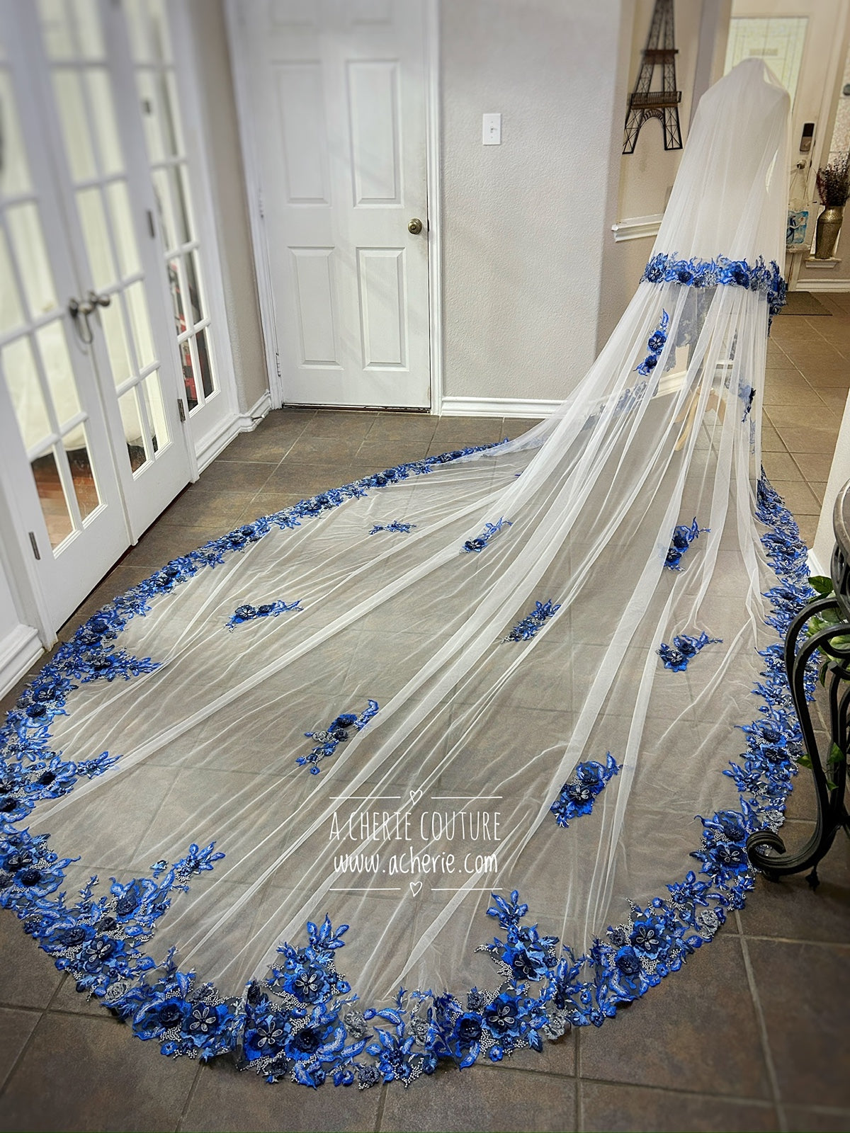 Style RV30 Colored Embroidered Floral Lace Royal Veil - A.Cherie Couture Shop