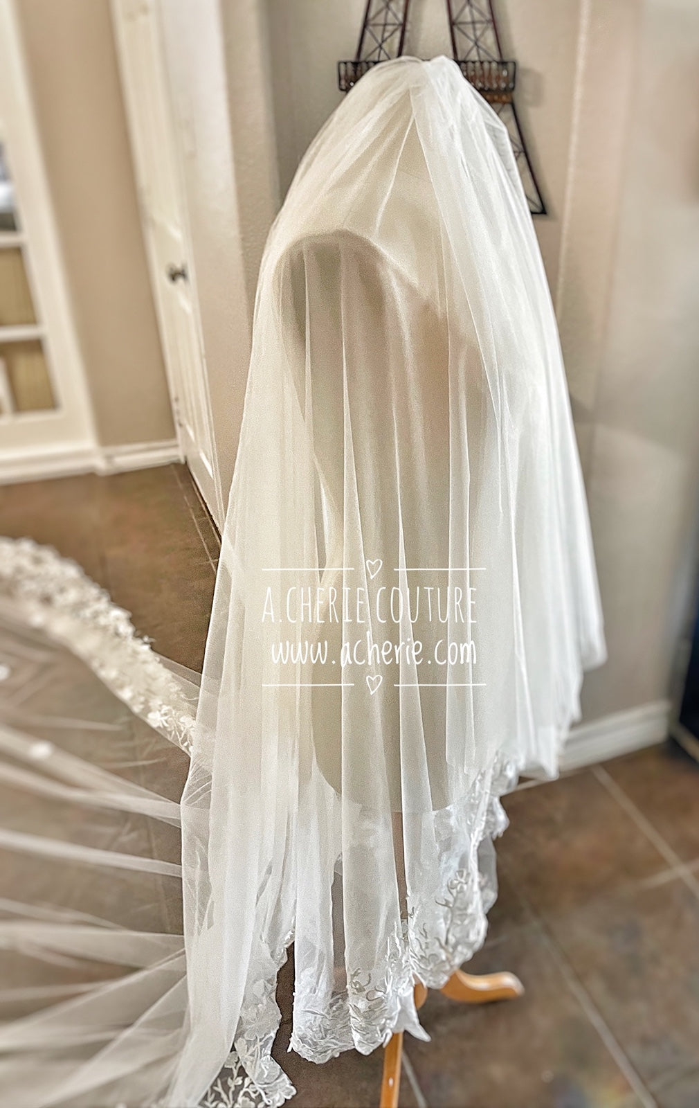 Style RV31 3D Floral Embroidered Lace Royal Veil - A.Cherie Couture Shop