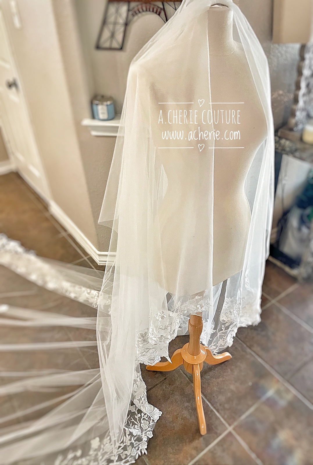 Style RV31 3D Floral Embroidered Lace Royal Veil - A.Cherie Couture Shop