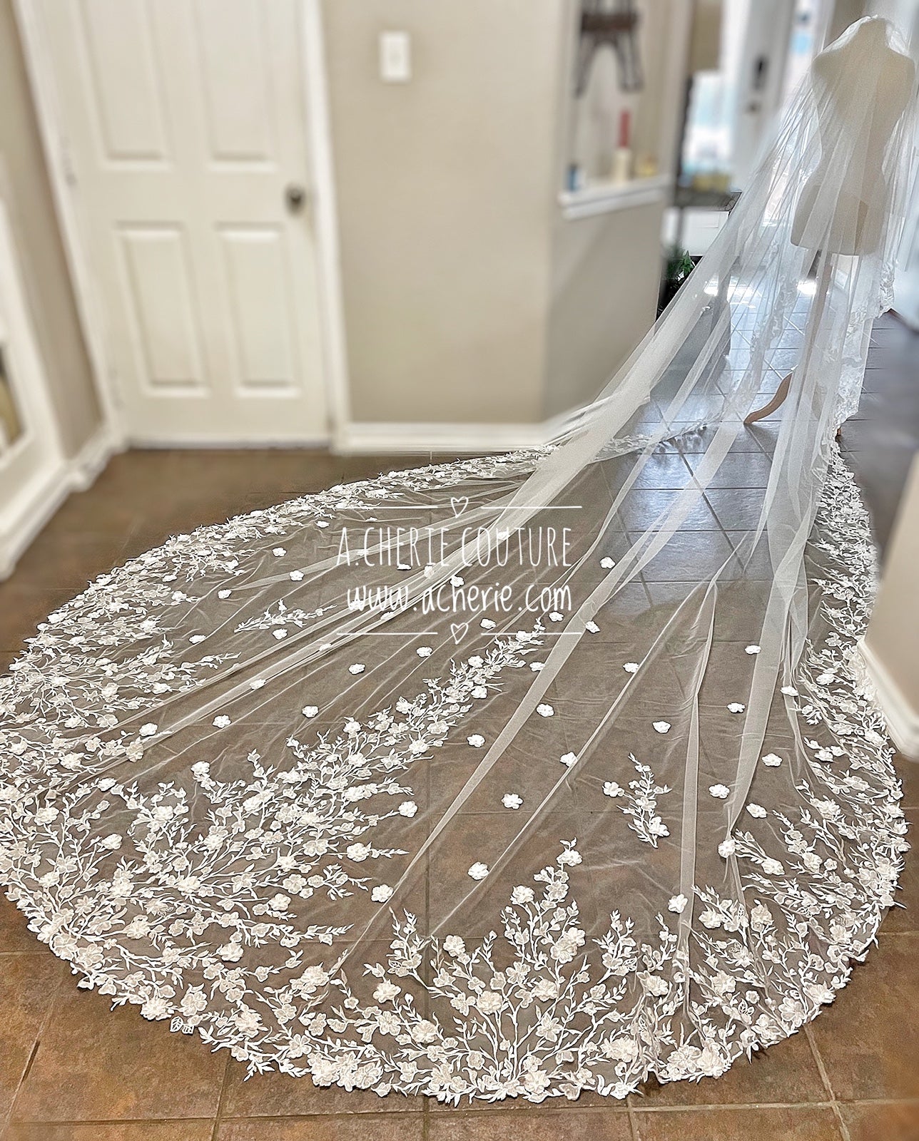 Style RV31 3D Floral Embroidered Lace Royal Veil - A.Cherie Couture Shop