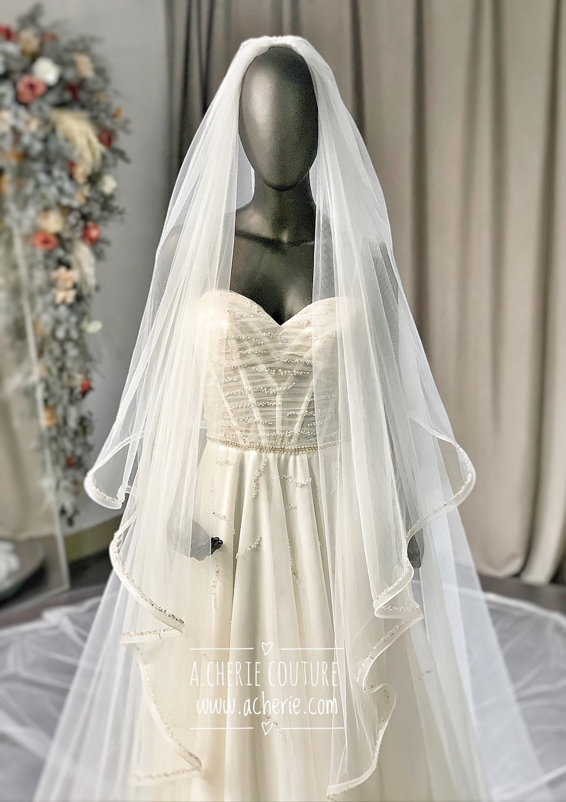 Style RV34 Mix Beaded Edge Royal Veil - A.Cherie Couture Shop