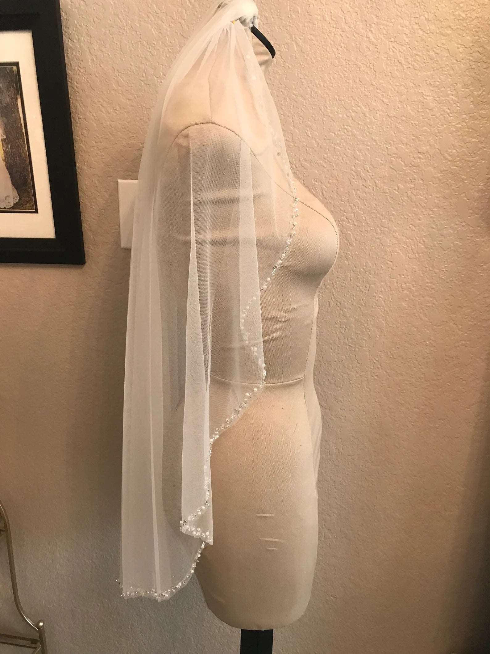 Delicate Beaded Edge Short Veil - A.Cherie Couture Shop