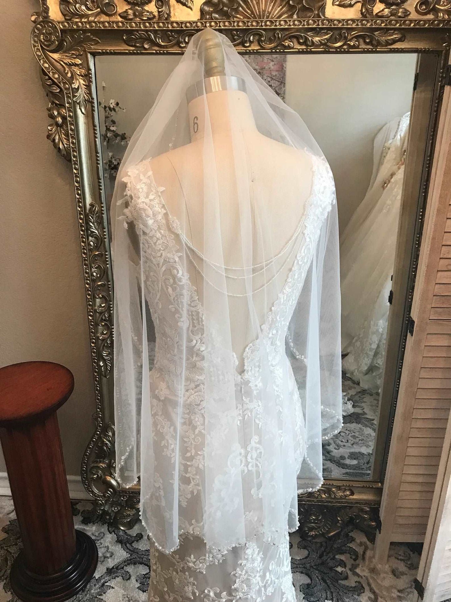 Delicate Beaded Edge Short Veil - A.Cherie Couture Shop