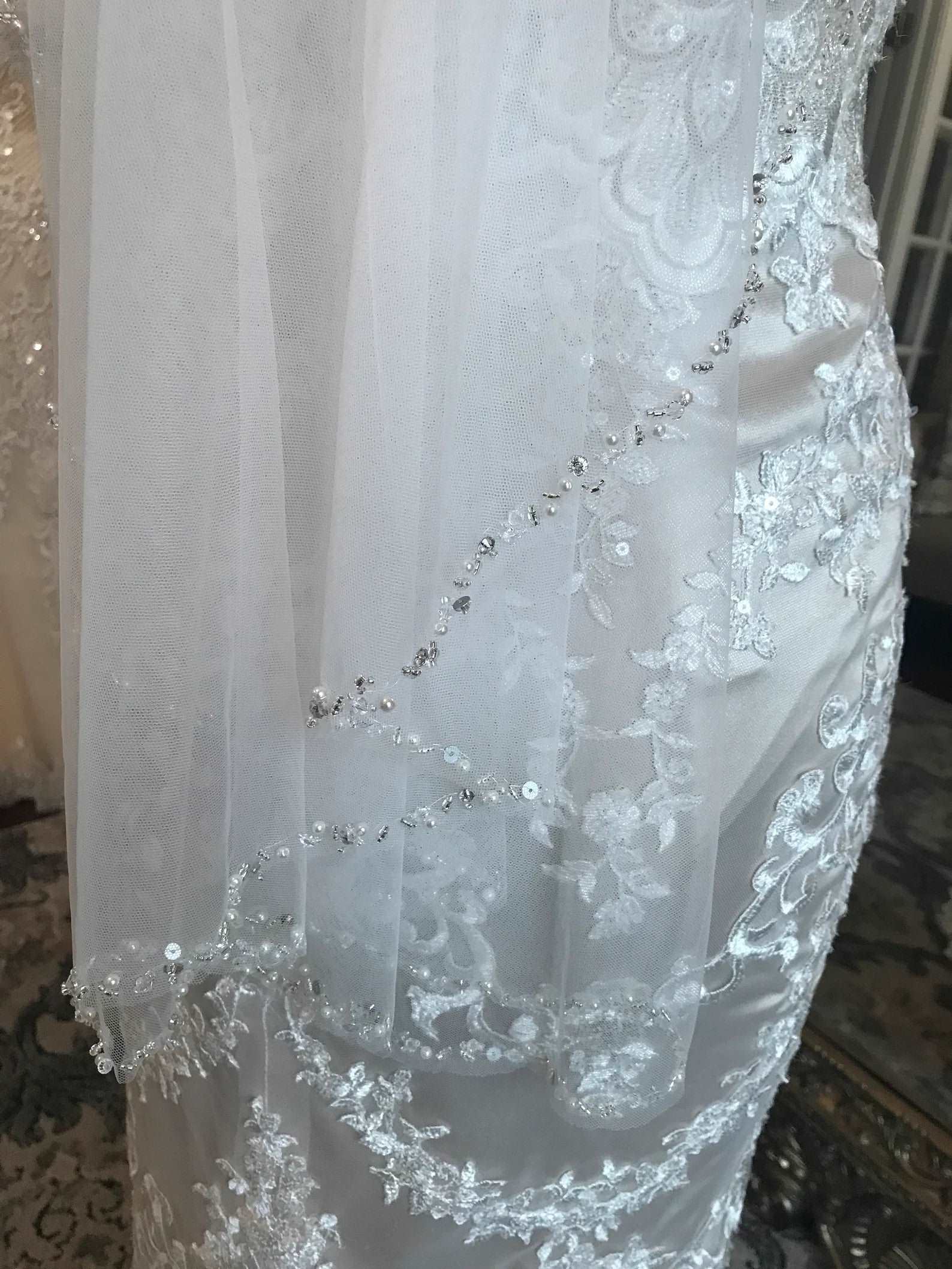 Delicate Beaded Edge Short Veil - A.Cherie Couture Shop