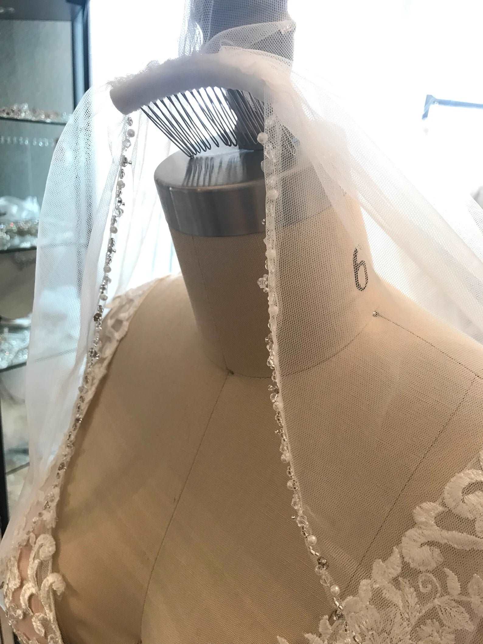 Delicate Beaded Edge Short Veil - A.Cherie Couture Shop