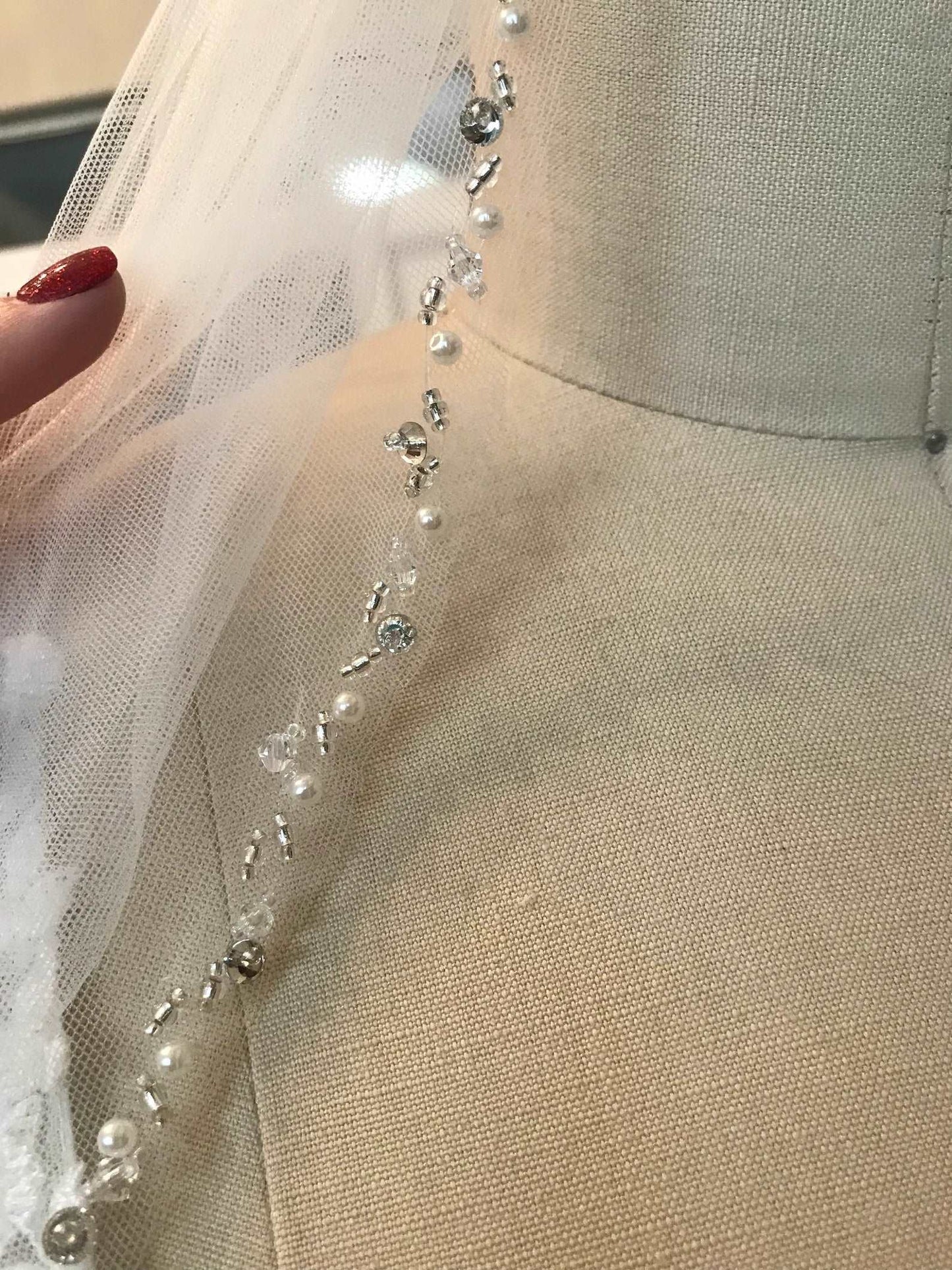 Delicate Beaded Edge Short Veil - A.Cherie Couture Shop