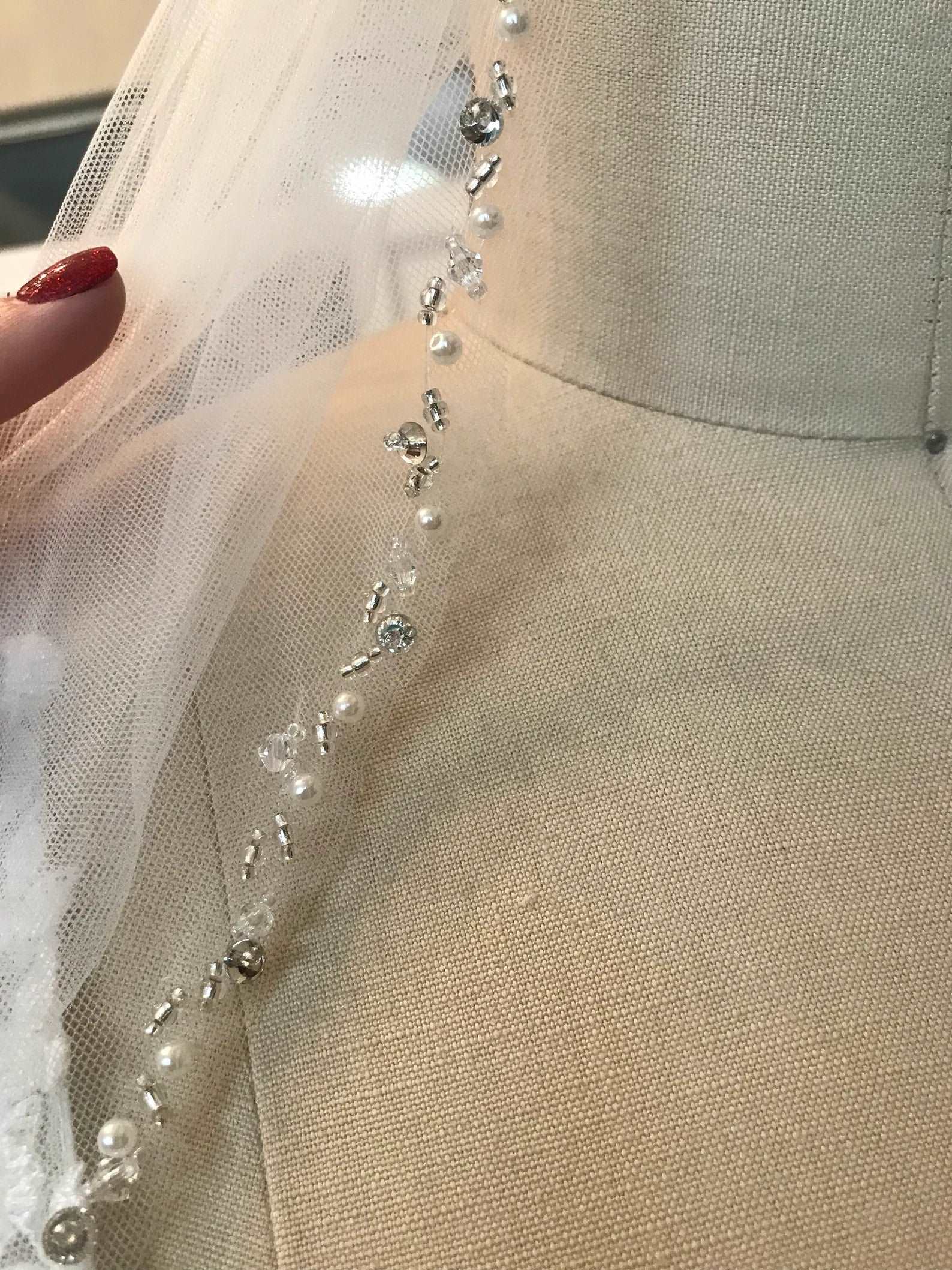 Delicate Beaded Edge Short Veil - A.Cherie Couture Shop