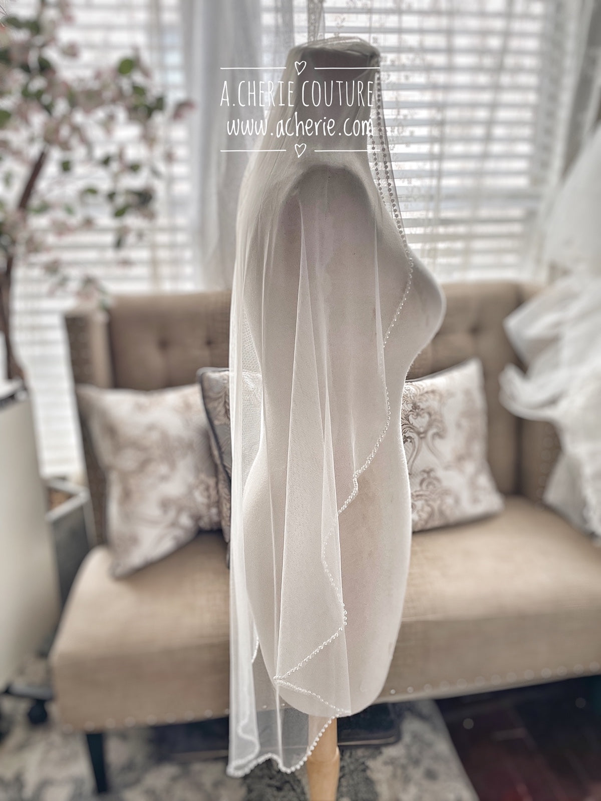 Style SV07 Pearl Beaded Edge Short Veil - A.Cherie Couture Shop