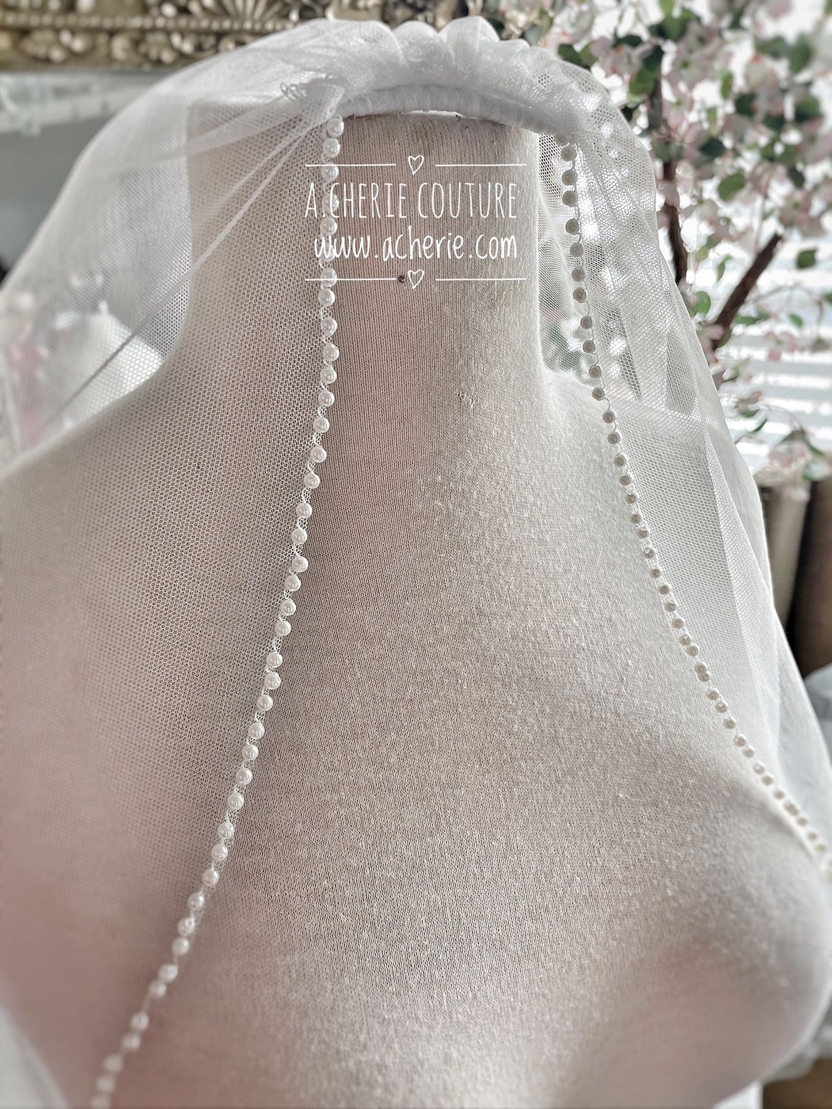 Style SV07 Pearl Beaded Edge Short Veil - A.Cherie Couture Shop