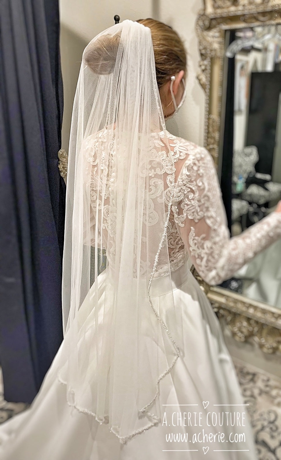 Style SV08 Mixed ZigZag Beaded Edge Short Veil - A.Cherie Couture Shop