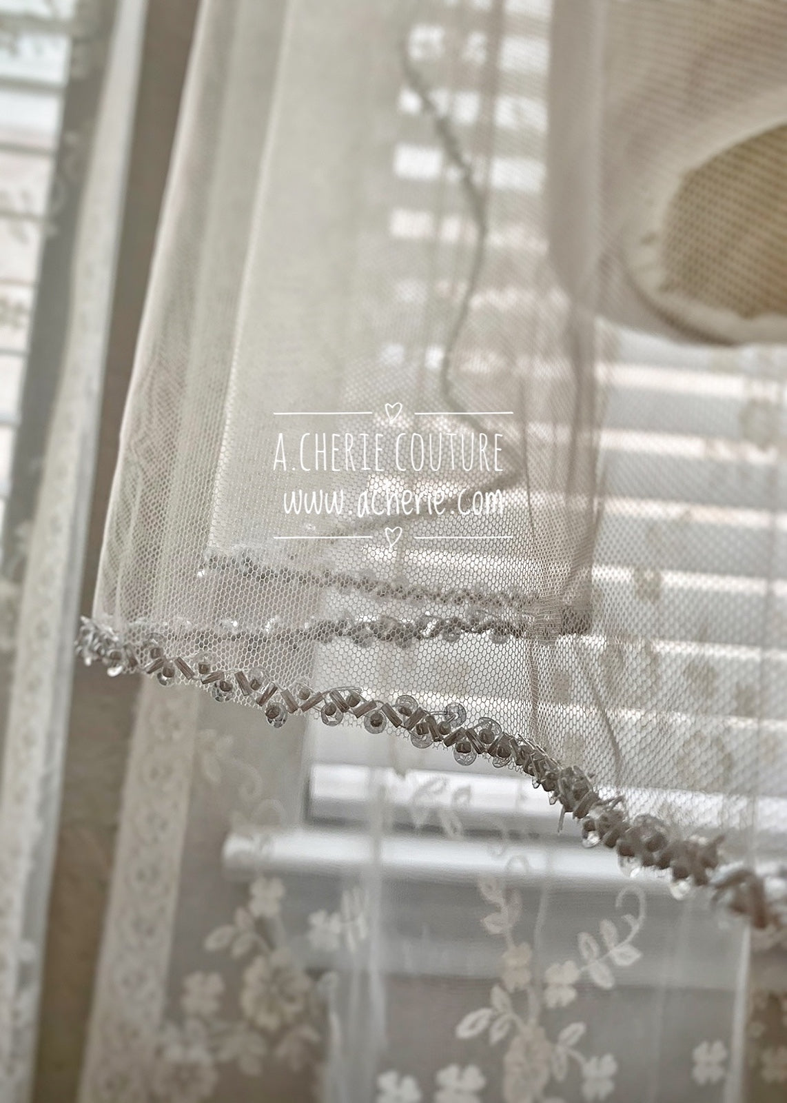 Style SV08 Mixed ZigZag Beaded Edge Short Veil - A.Cherie Couture Shop